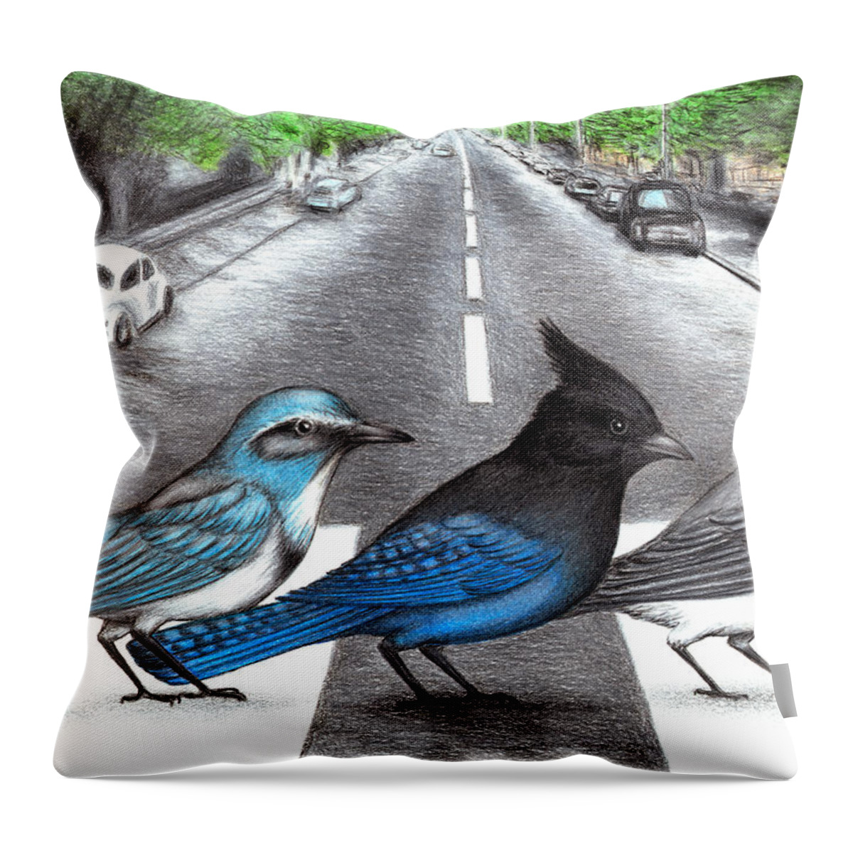 Birds Throw Pillow featuring the painting Jay Walking by Don McMahon