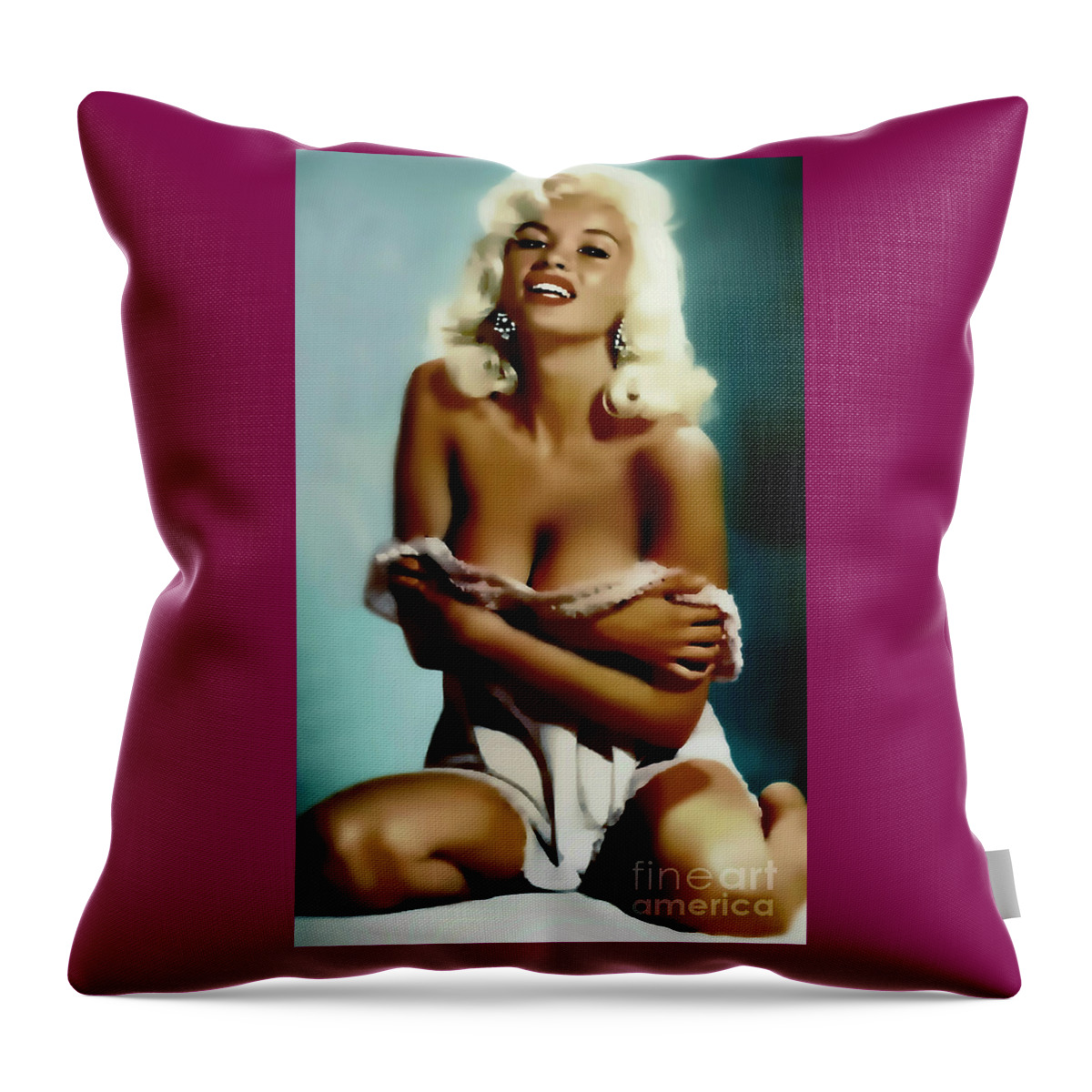 Jayne Mansfield Throw Pillow featuring the painting Jayne Mansfield - Watercolor Painting by Ian Gledhill