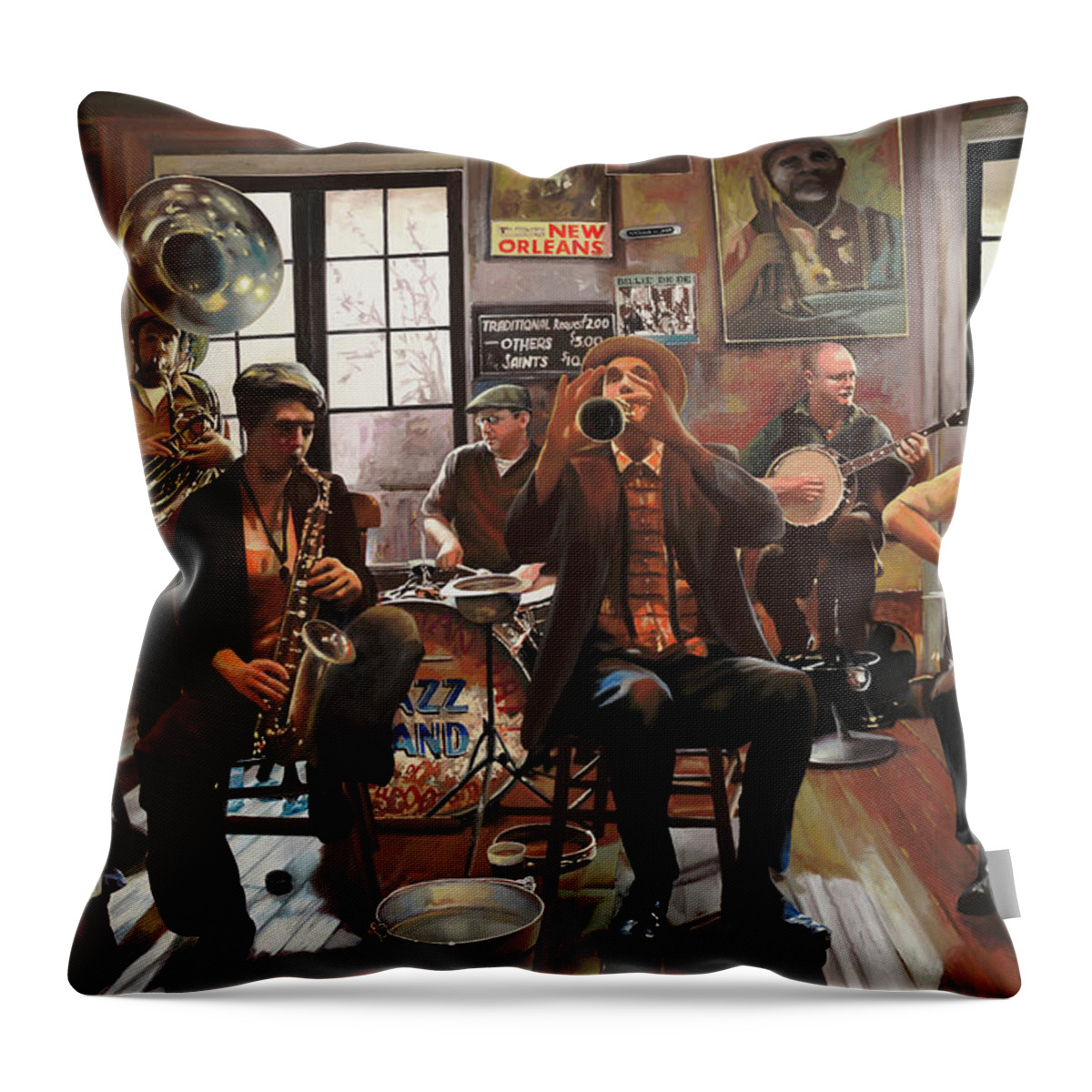 Jazz Throw Pillow featuring the painting Jazz A 7 by Guido Borelli