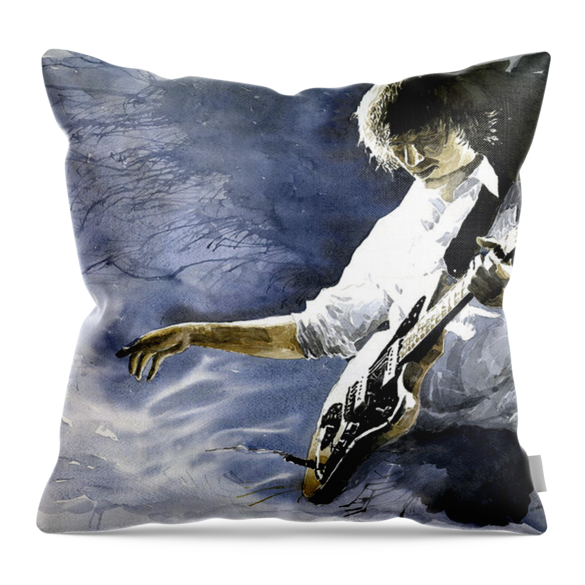Figurativ Throw Pillow featuring the painting Jazz Guitarist Last Accord by Yuriy Shevchuk