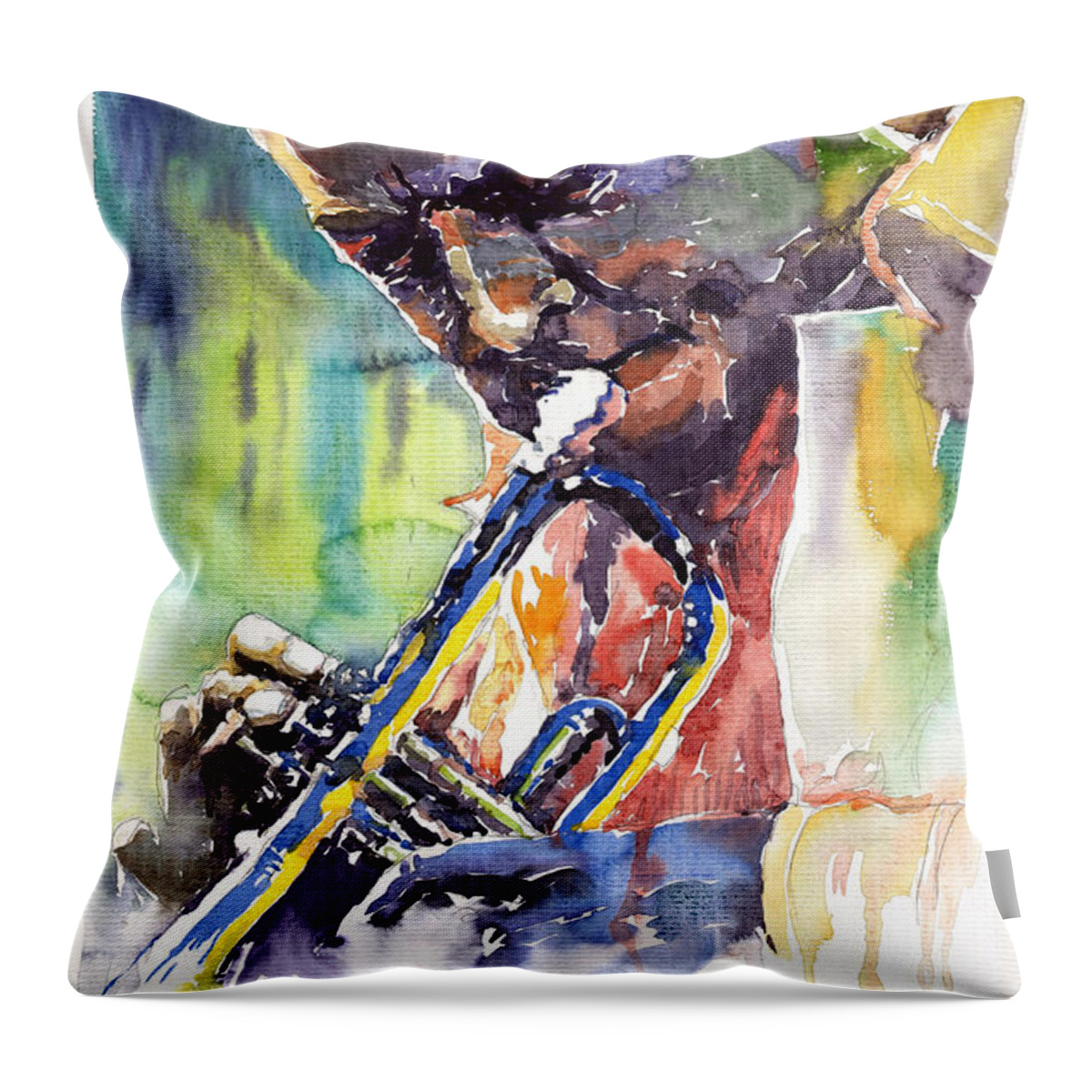 Jazz Throw Pillow featuring the painting Jazz Miles Davis 9 Blue by Yuriy Shevchuk