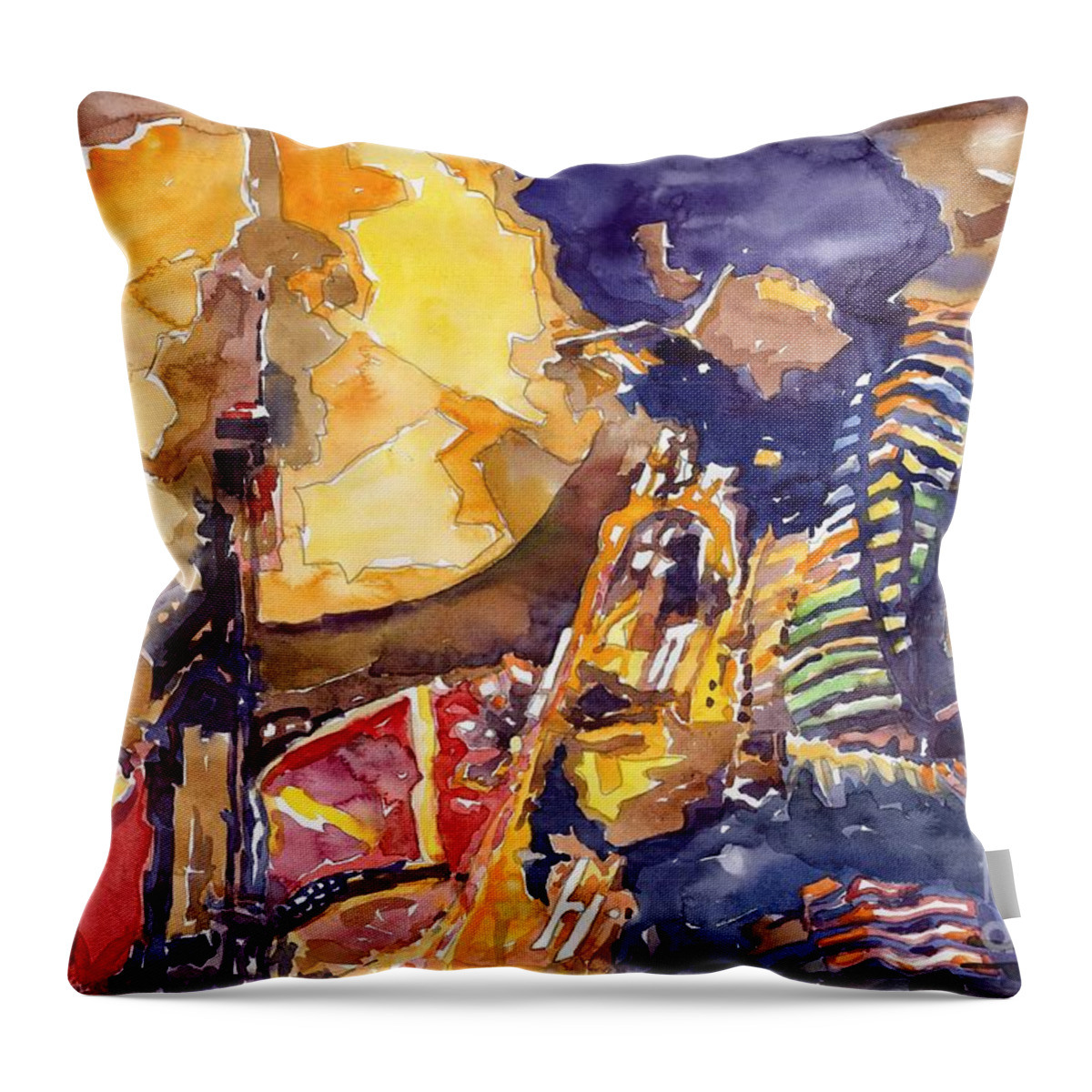 Miles Davis Throw Pillow featuring the painting Jazz Miles Davis ELECTRIC 2 by Yuriy Shevchuk