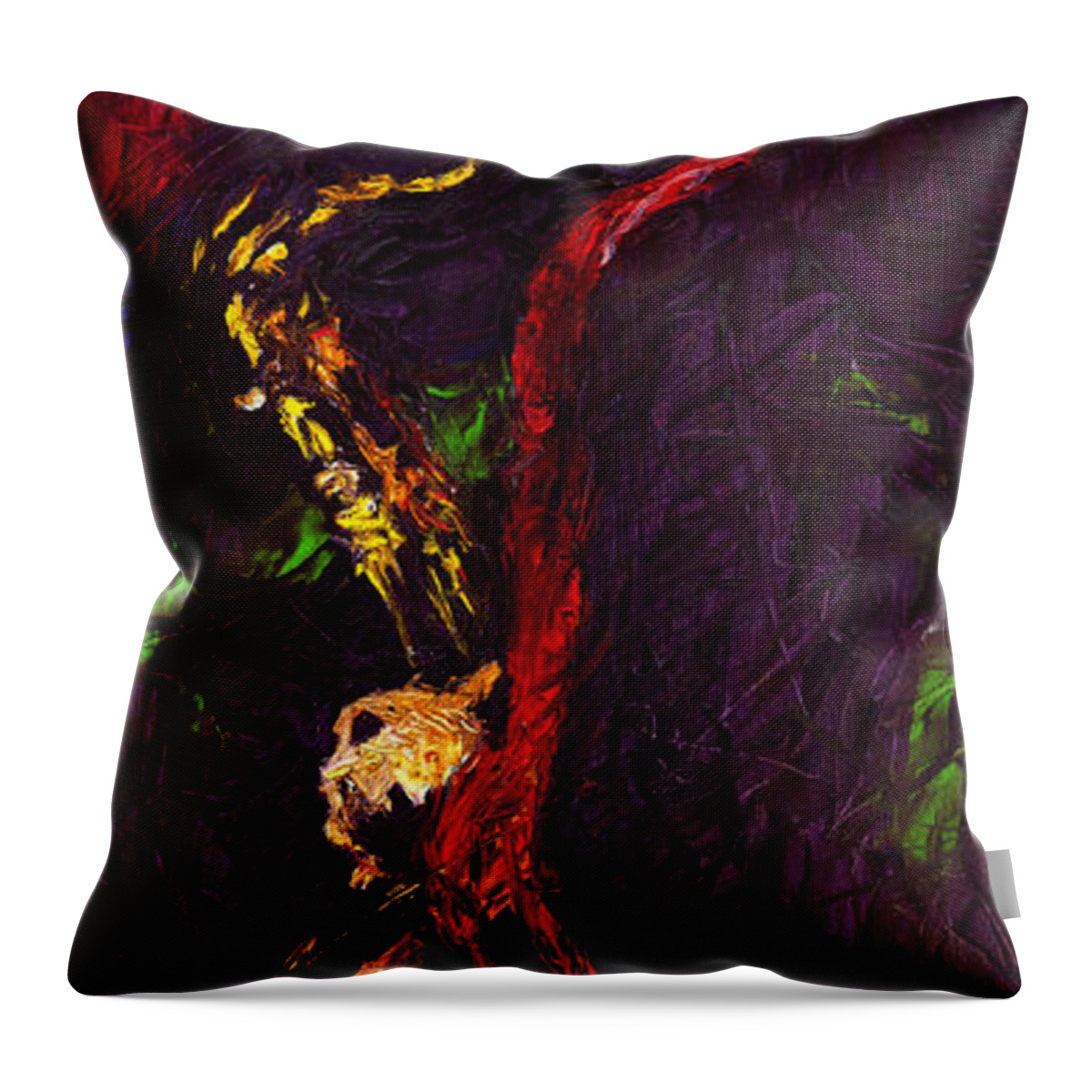 Jazz Throw Pillow featuring the painting Jazz Red Saxophonist by Yuriy Shevchuk