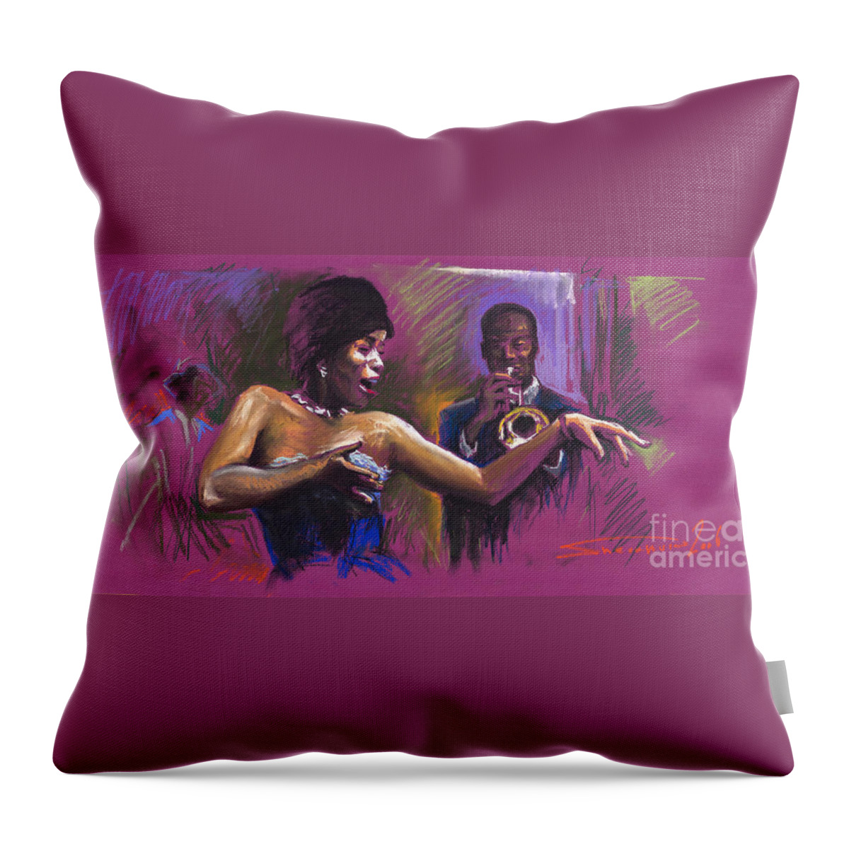 Jazz Throw Pillow featuring the painting Jazz Song.2. by Yuriy Shevchuk