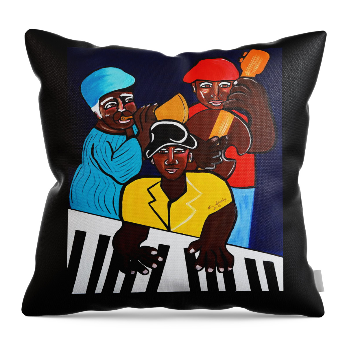 Jazz Band Throw Pillow featuring the painting Jazz Sunshine Band by Nora Shepley