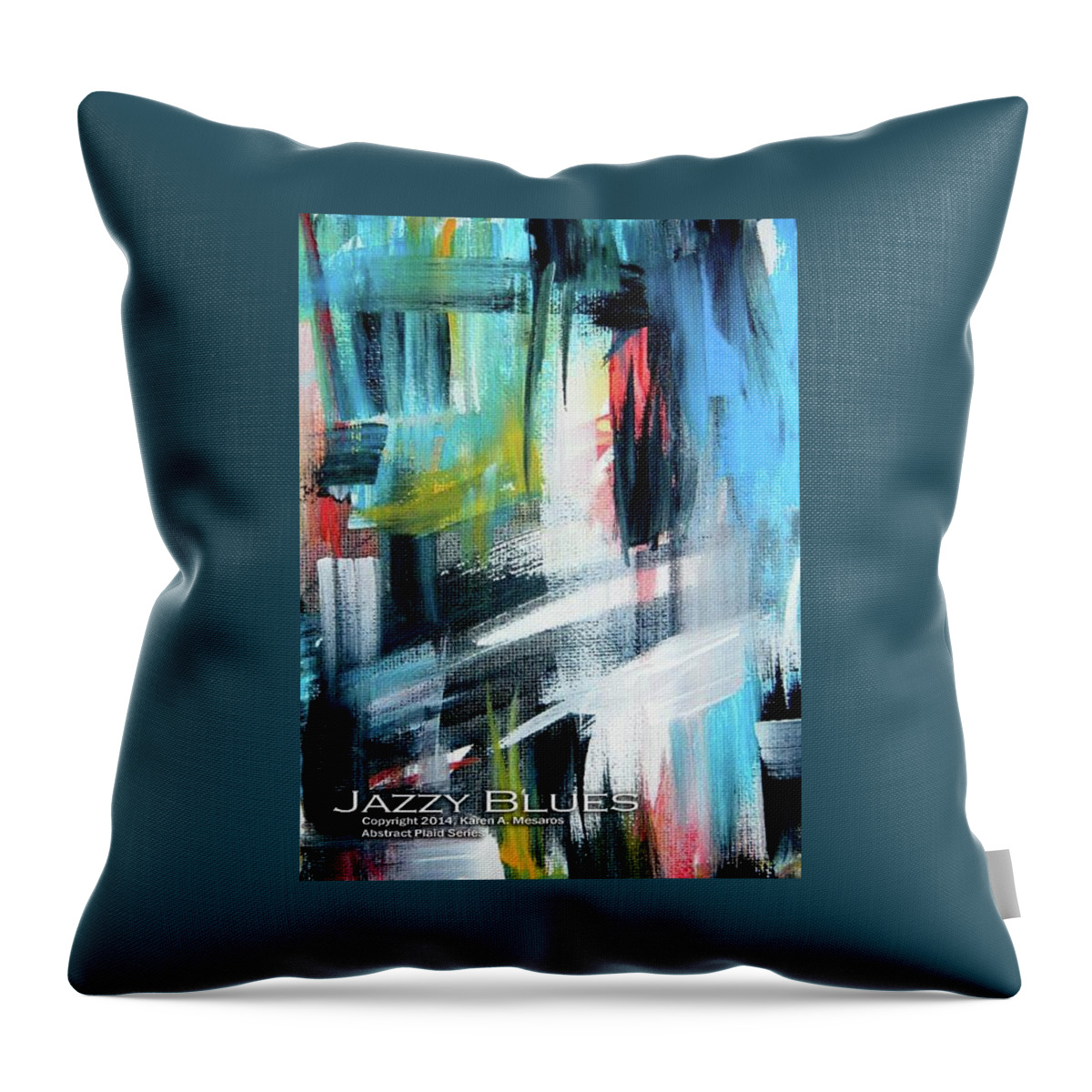 Blue Throw Pillow featuring the painting Jazzy Blues by Karen Mesaros