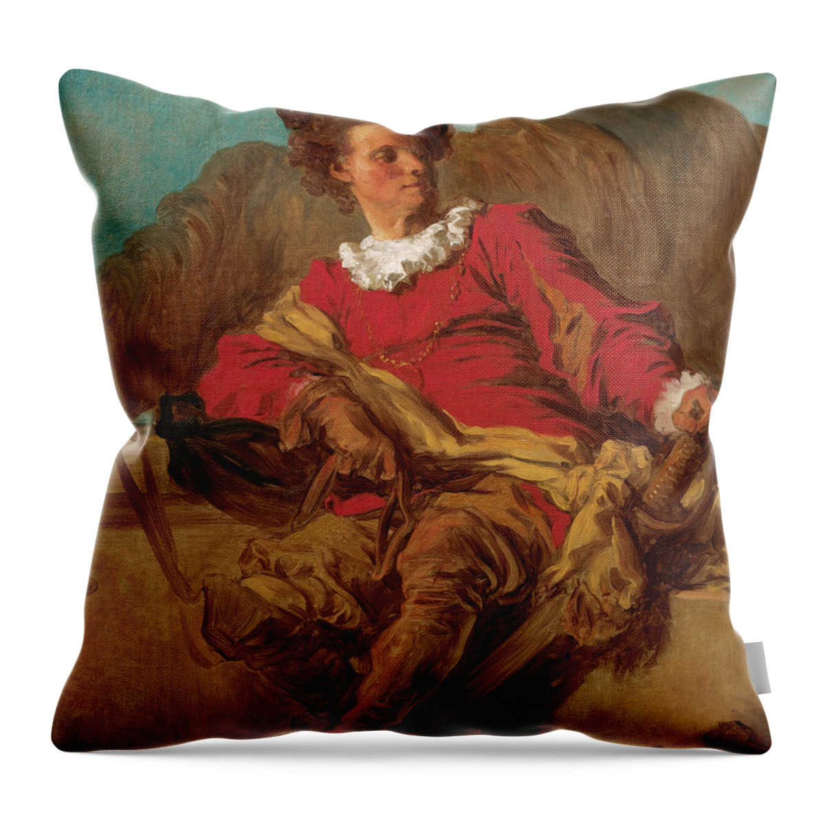 Jean-honore Fragonard Throw Pillow featuring the painting Jean-Claude Richard abbe of Saint-Non by Jean-Honore Fragonard