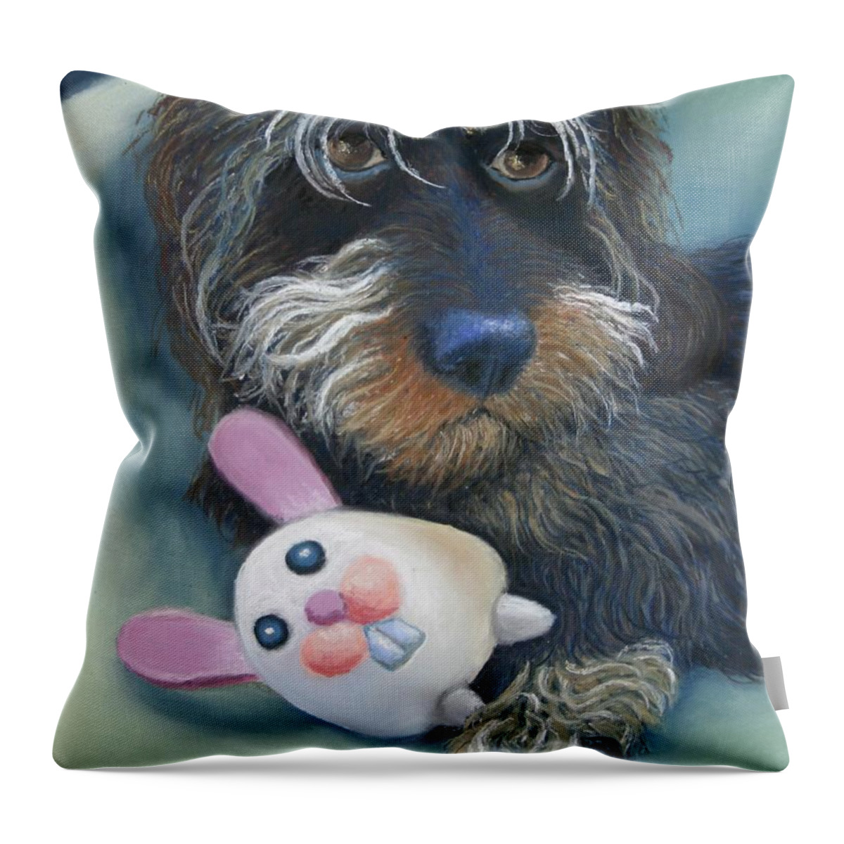 Dog Throw Pillow featuring the painting Jeez Donot Touch Ma Squeez by Minaz Jantz