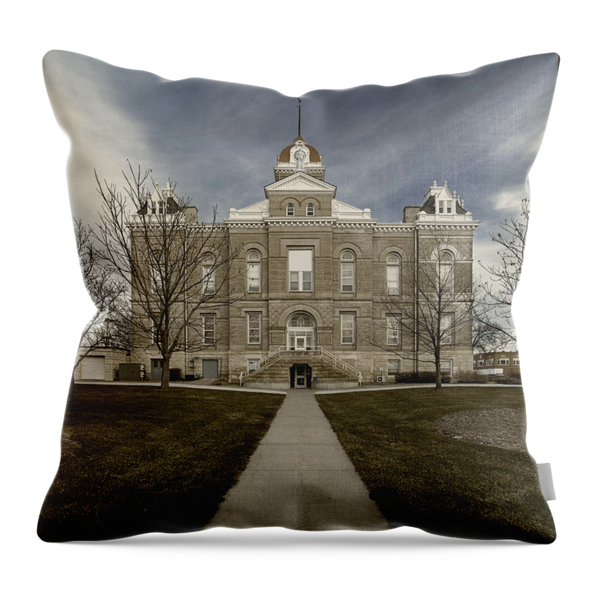 Jefferson County Courthouse Throw Pillow featuring the photograph Jefferson County Courthouse in Fairbury Nebraska Rural by Art Whitton