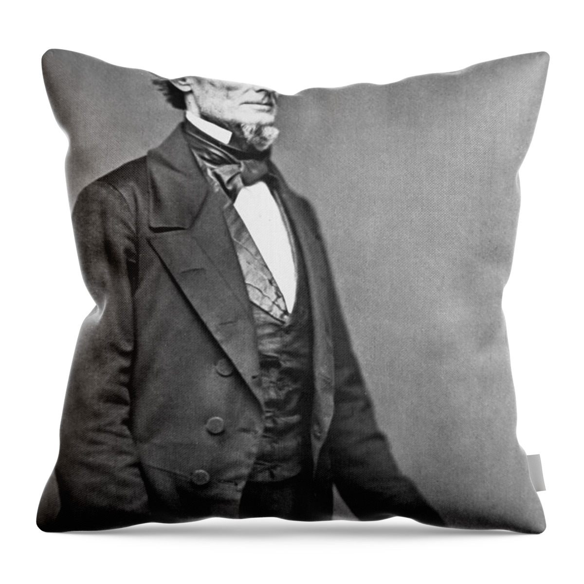Jefferson Davis (1808-89) (b/w Photo) By American Photographer (19th Century) Throw Pillow featuring the photograph Jefferson Davis by American Photographer