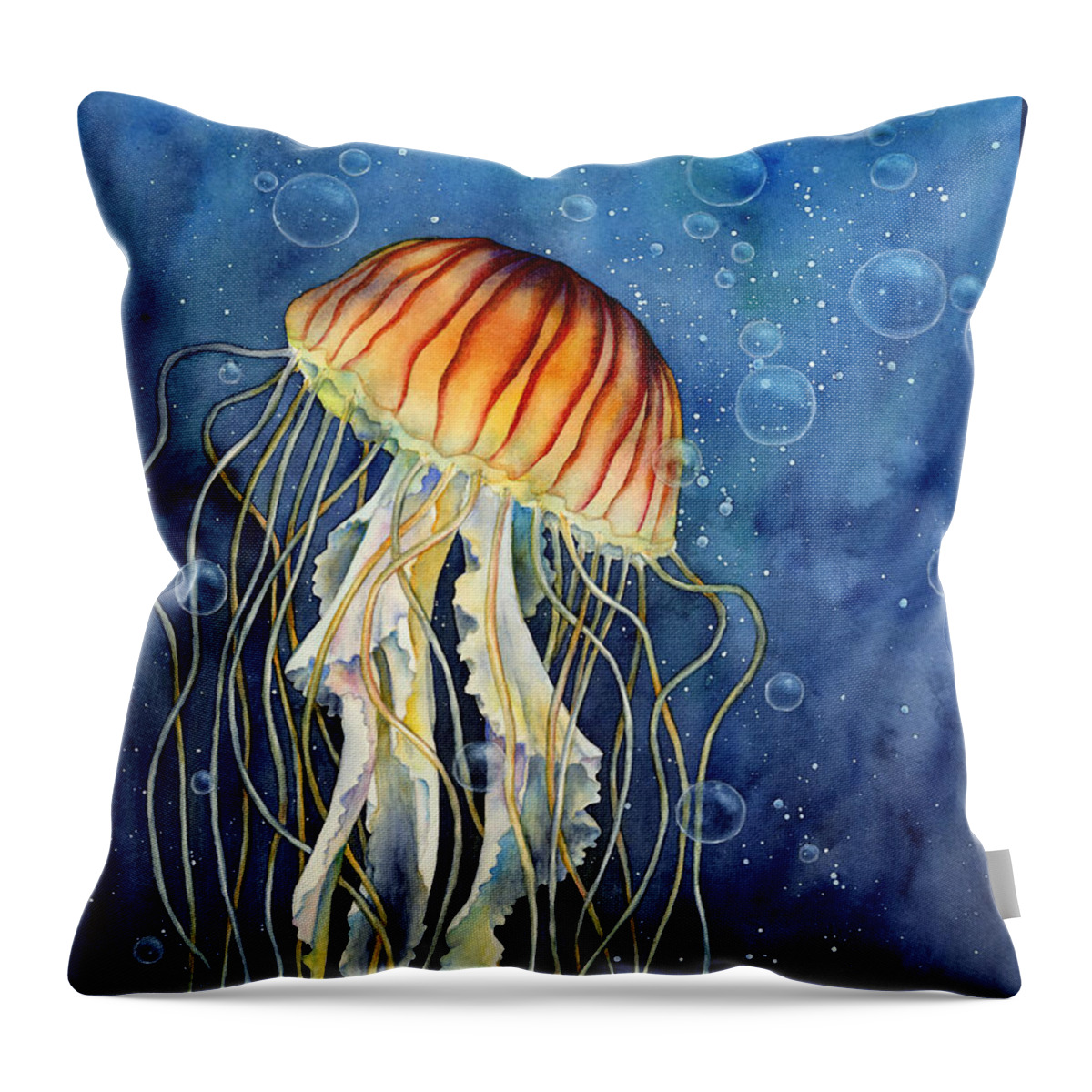 Jellyfish Throw Pillow featuring the painting Jellyfish by Hailey E Herrera
