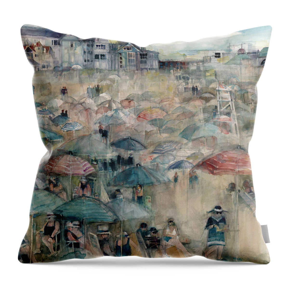 New Jersey Throw Pillow featuring the painting Jersey Shore - Dangling Conversation by Dorrie Rifkin