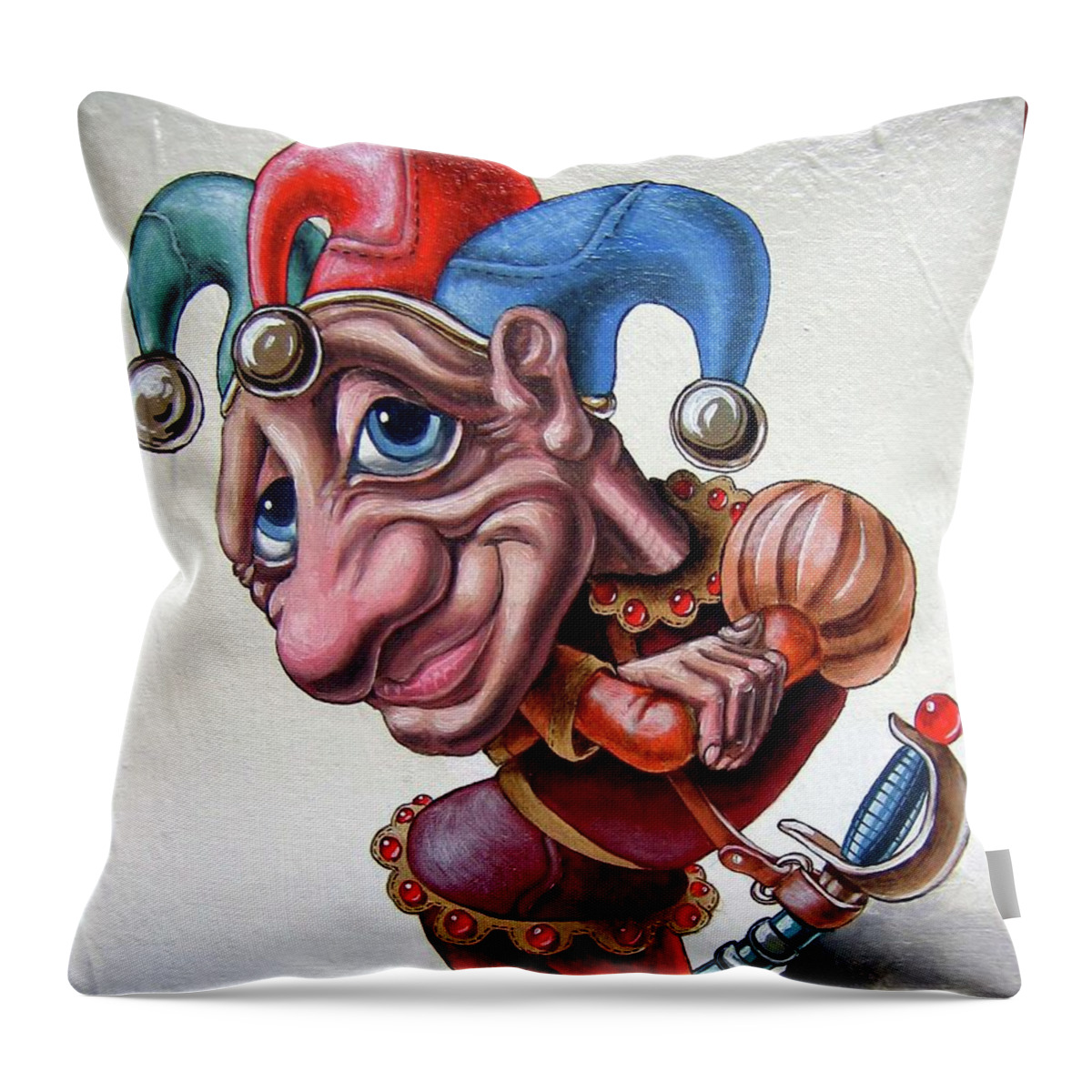Jester Throw Pillow featuring the painting Jester by Victor Molev