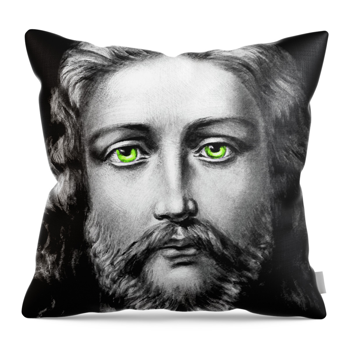 Jesus Christ Throw Pillow featuring the photograph Jesus Green Eyes by Munir Alawi