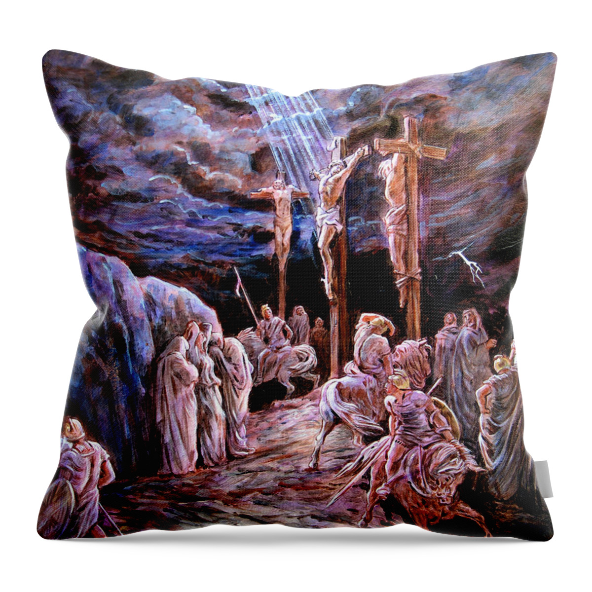 Jesus Throw Pillow featuring the painting Jesus on the Cross by John Lautermilch
