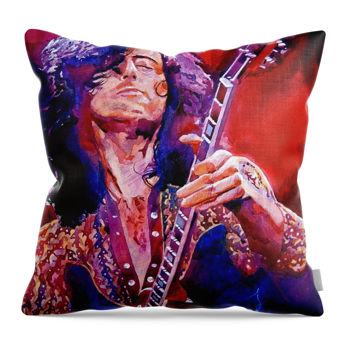Jimmy Page Throw Pillow featuring the painting Jimmy Page by David Lloyd Glover