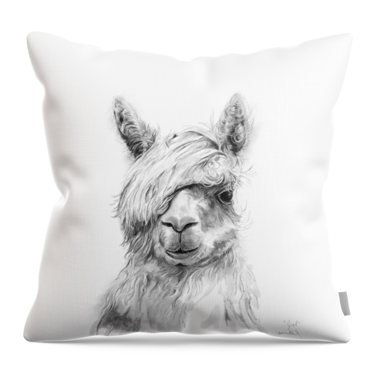Llama Art Throw Pillow featuring the drawing Joel by Kristin Llamas