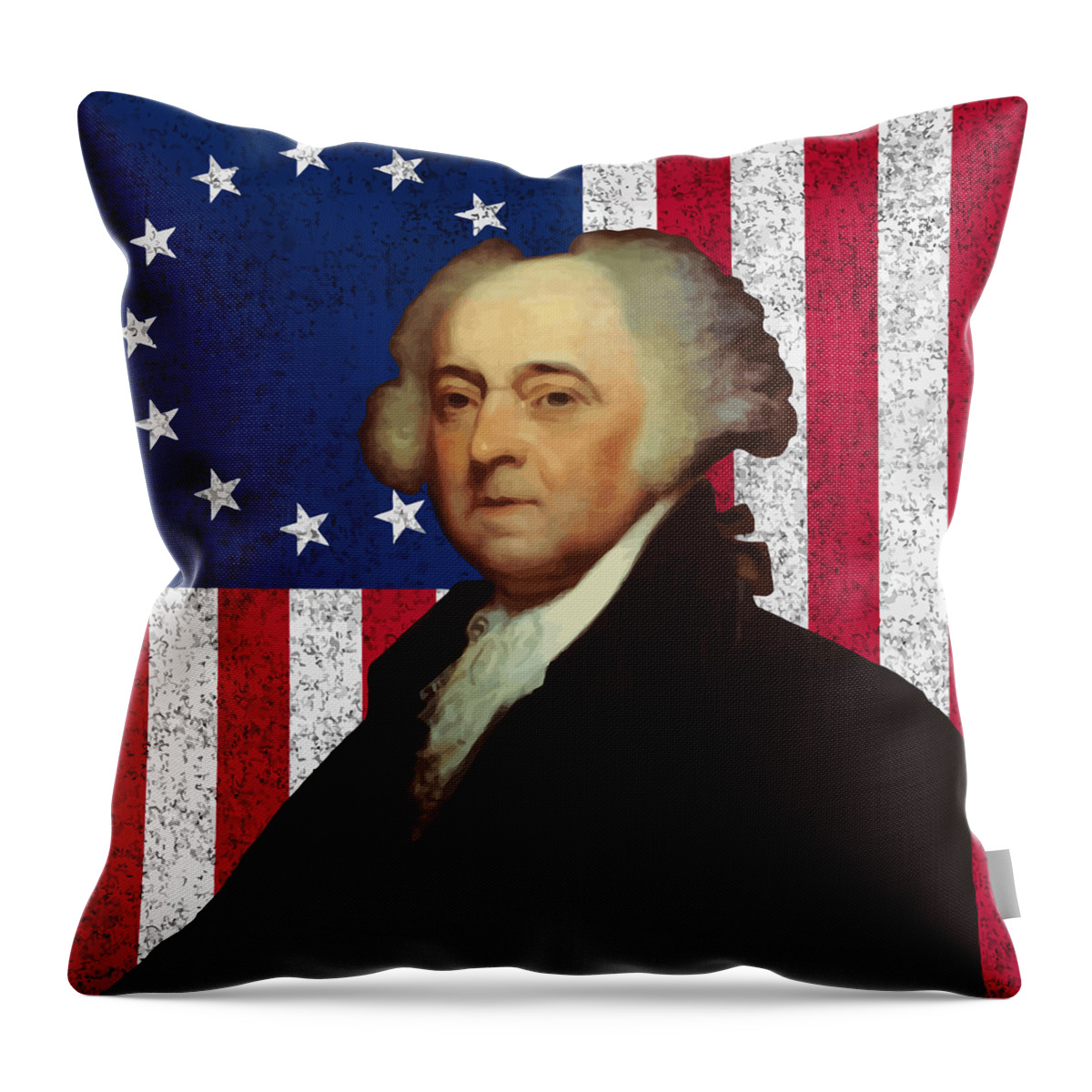 John Adams Throw Pillow featuring the painting John Adams and The American Flag by War Is Hell Store