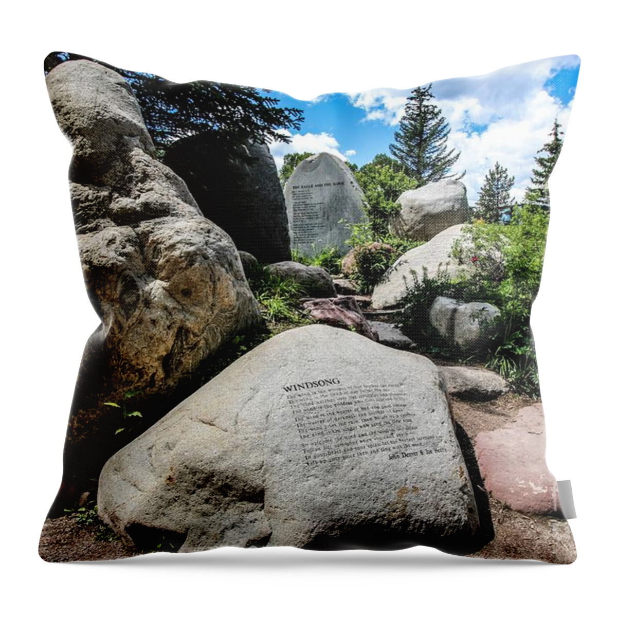 John Denver Throw Pillow featuring the photograph John Denver Sanctuary Aspen Memorial by Veronica Batterson