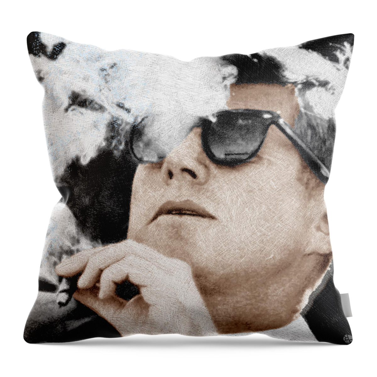 President Throw Pillow featuring the painting John F Kennedy Cigar and Sunglasses 2 Large by Tony Rubino