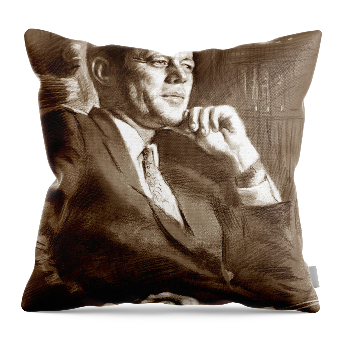 John Fitzgerald Kennedy Throw Pillow featuring the drawing John Fitzgerald Kennedy by Ylli Haruni