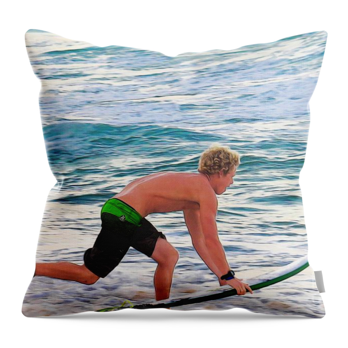 John John Florence-pro Surfer Throw Pillow featuring the photograph John John Florence - Surfing Pro by Scott Cameron