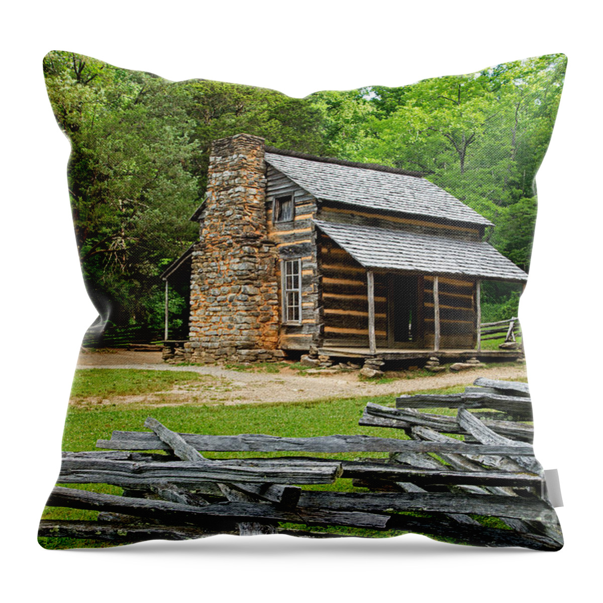 Cades Cove Throw Pillow featuring the photograph John Oliver Place by Fred Stearns