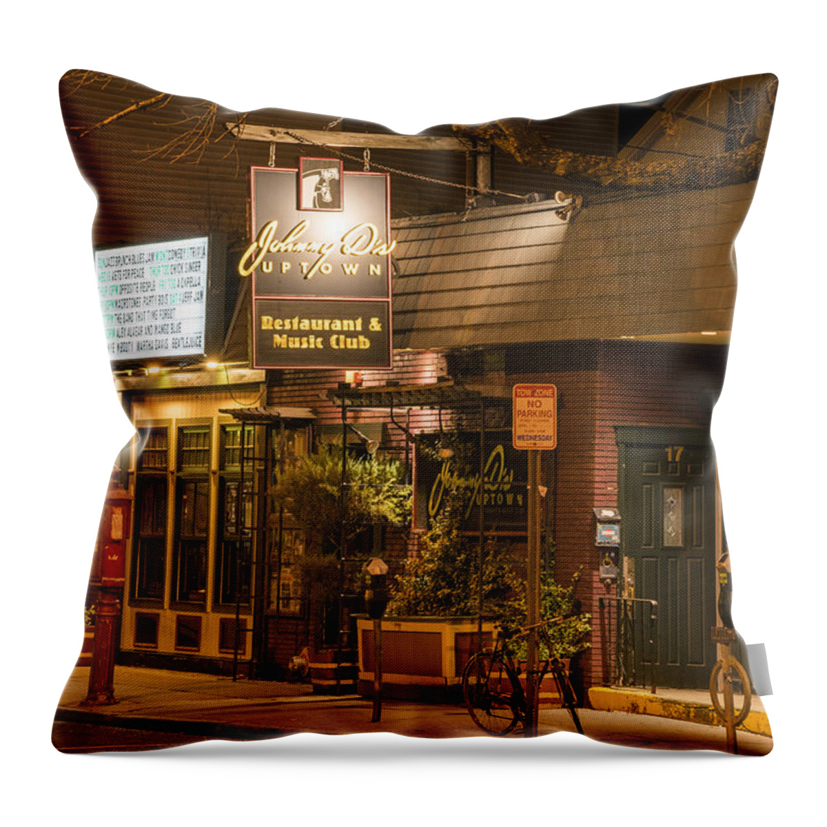 Johnny Throw Pillow featuring the photograph Johnny Ds Music Club in Davis Square Somerville MA by Toby McGuire