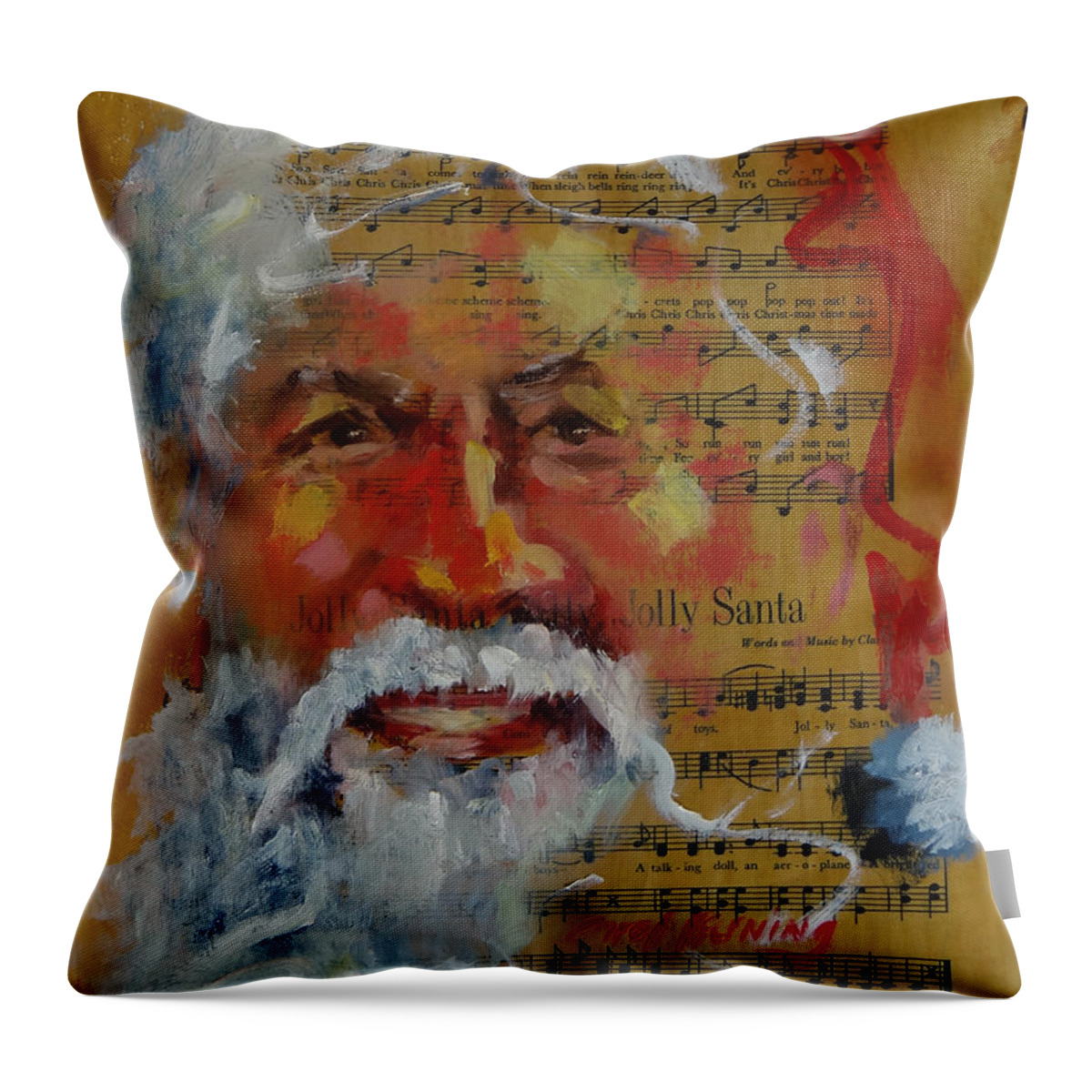  Throw Pillow featuring the painting Jolly Santa by Carol Berning