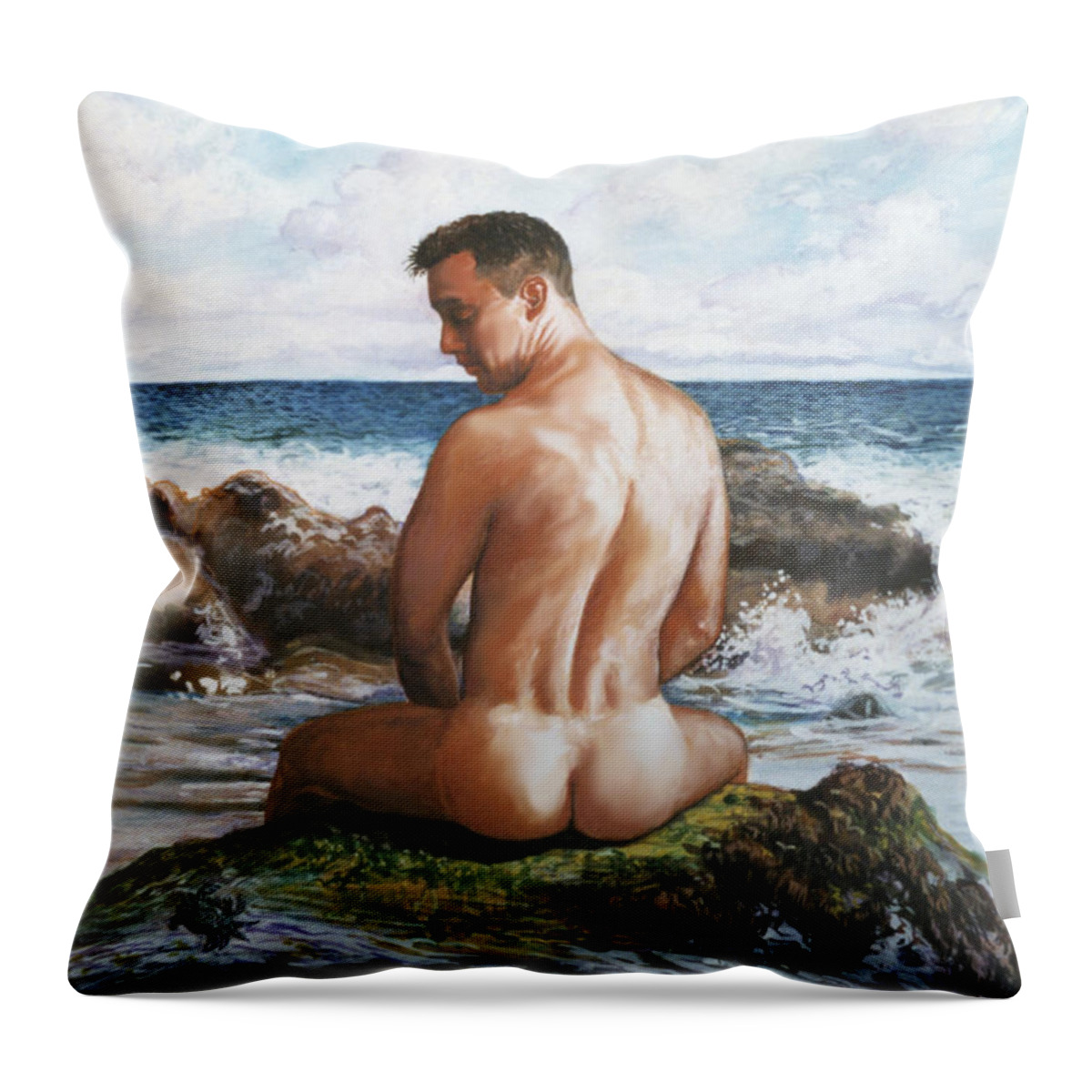 Beach Throw Pillow featuring the painting Jon at the Beach by Marc DeBauch