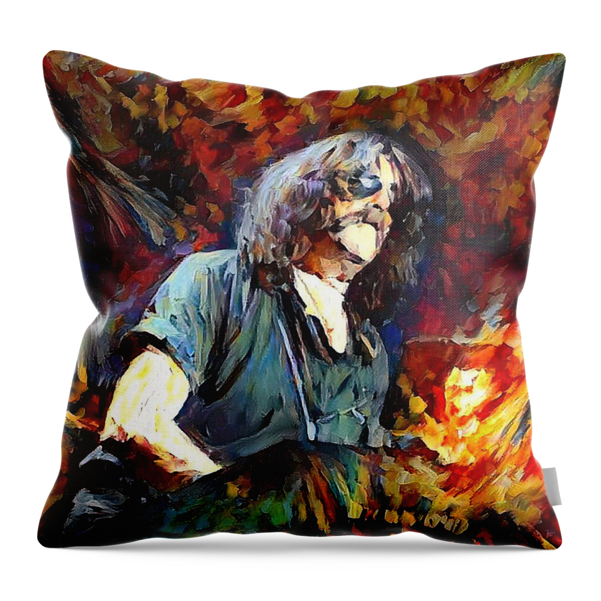 Jon Lord Throw Pillow featuring the digital art Jon Lord Deep Purple Portrait 5 by Yury Malkov