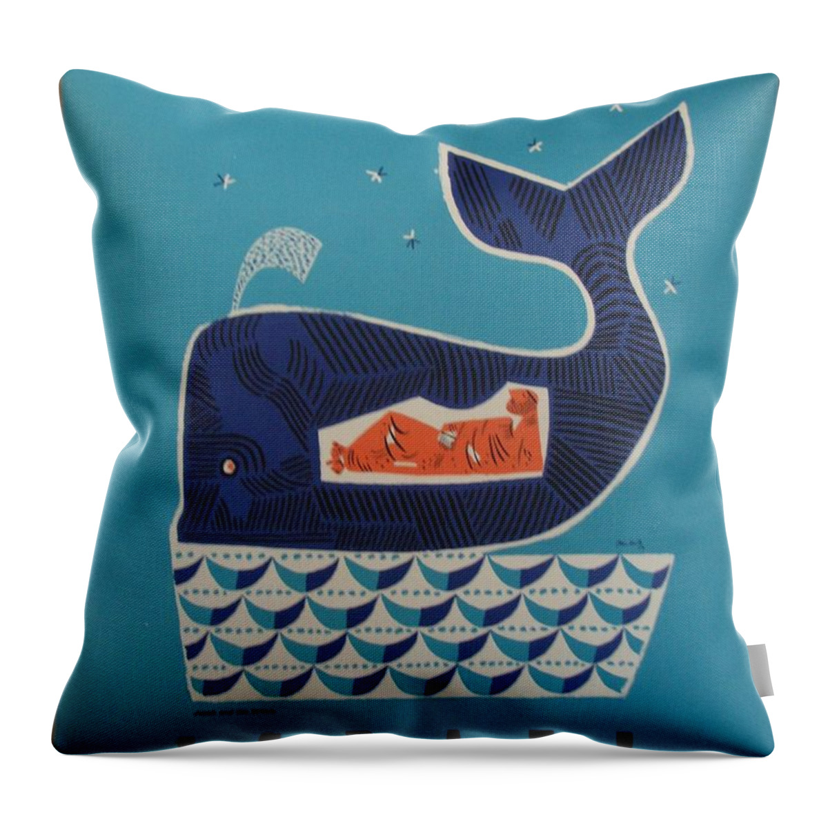 Jonah And The Whale Israel Travel Poster 1954 Throw Pillow featuring the painting Jonah And The Whale Israel Travel Poster 1954 by MotionAge Designs