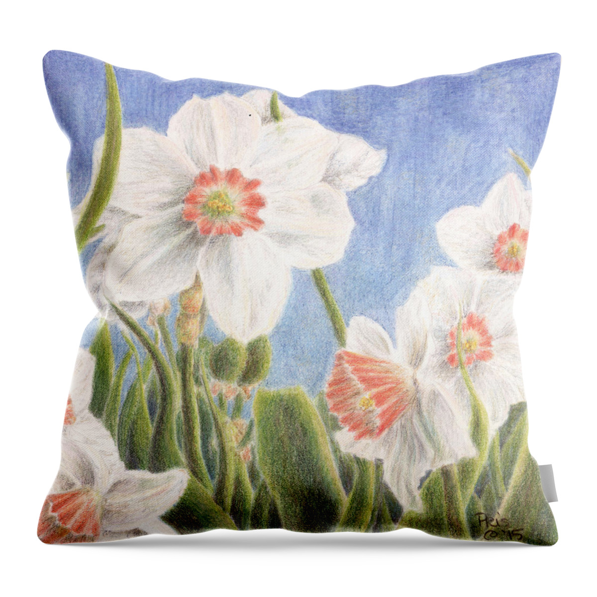 Floral Throw Pillow featuring the drawing Jonquils by Pris Hardy