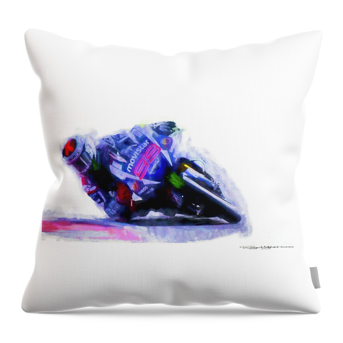 Motogp Throw Pillow featuring the digital art Jorge Lorenzo Yamaha by Roger Lighterness