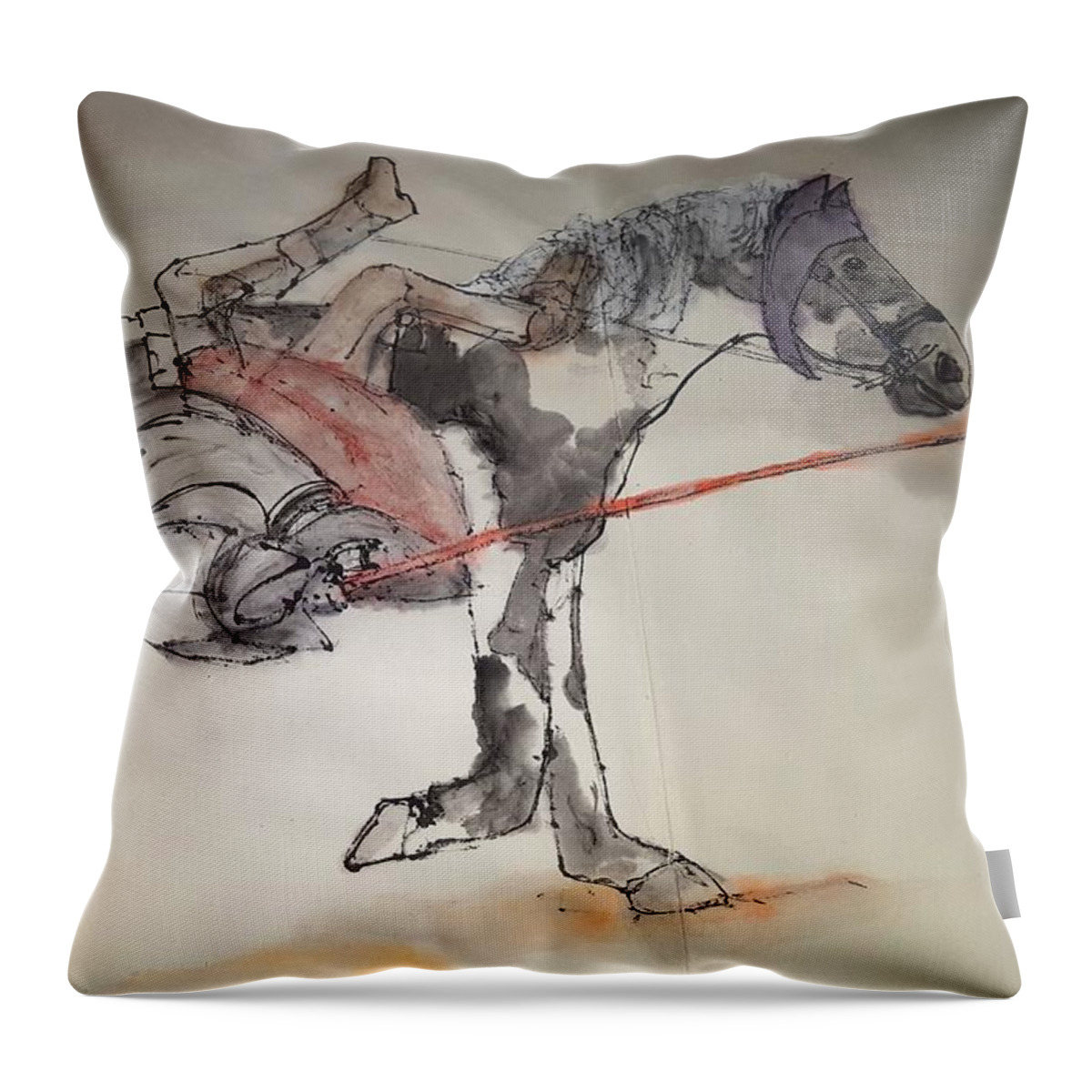 Equines. Jousting..history Throw Pillow featuring the painting Jousting and falcony album by Debbi Saccomanno Chan