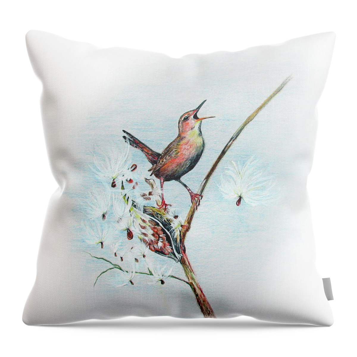 Bird Throw Pillow featuring the drawing Joy by Becky Brooks