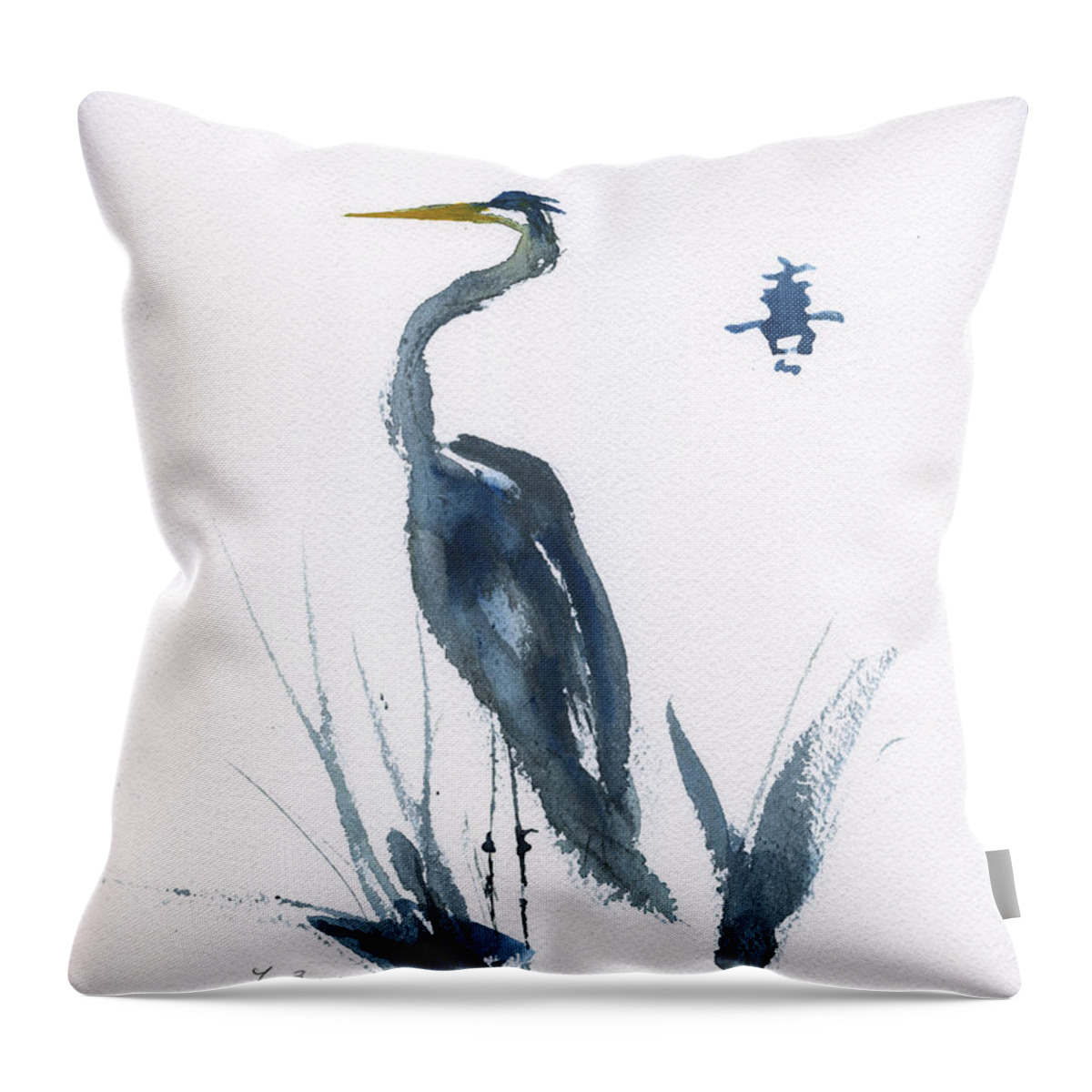 Joy Of The Great Blue Heron Abstract 2 Throw Pillow featuring the painting Joy Of The Great Blue Heron Abstract 2 by Frank Bright