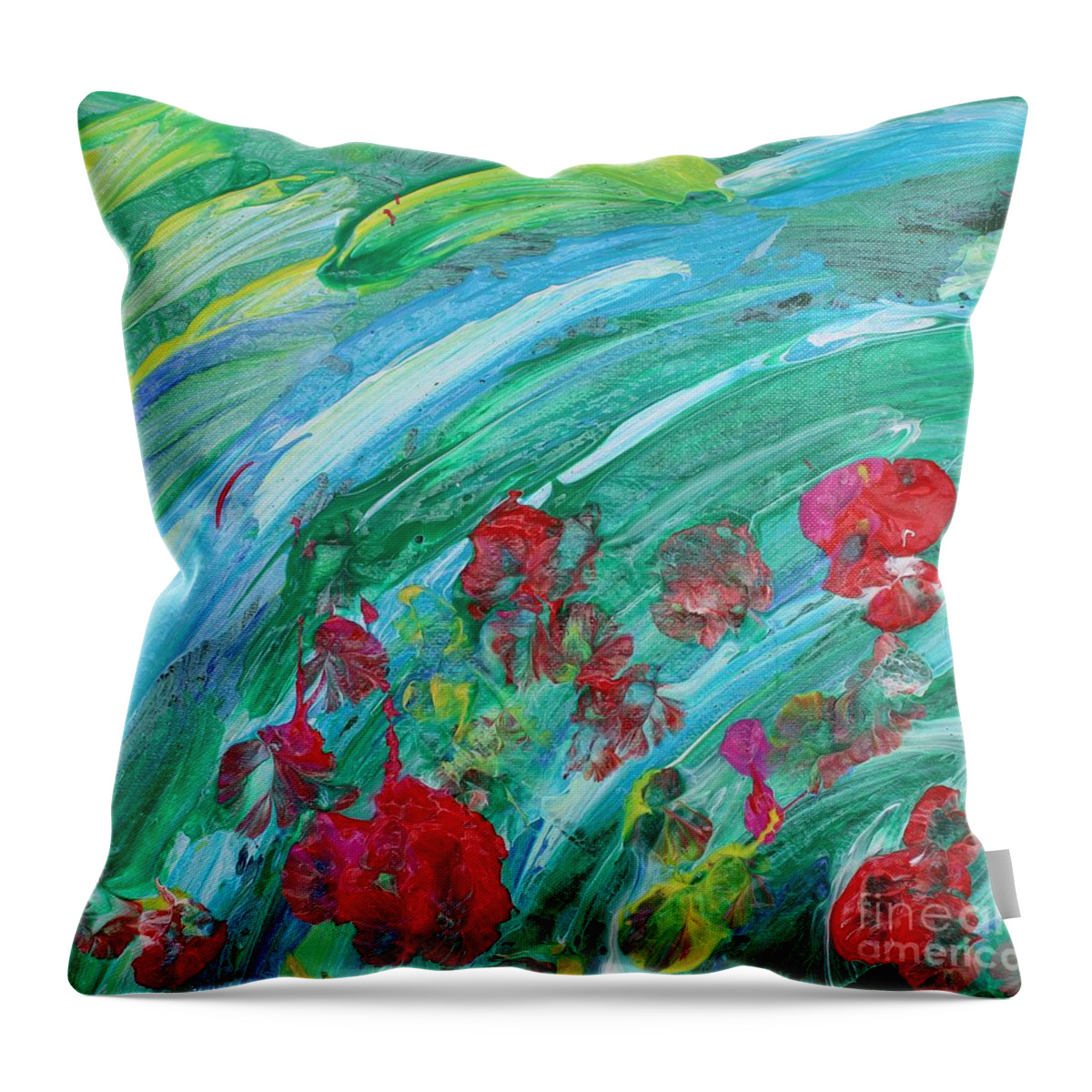 Bliss Contentment Delight Elation Enjoyment Euphoria Exhilaration Jubilation Laughter Optimism  Peace Of Mind Pleasure Prosperity Well-being Beatitude Blessedness Cheer Cheerfulness Content Throw Pillow featuring the painting JOY by Sarahleah Hankes
