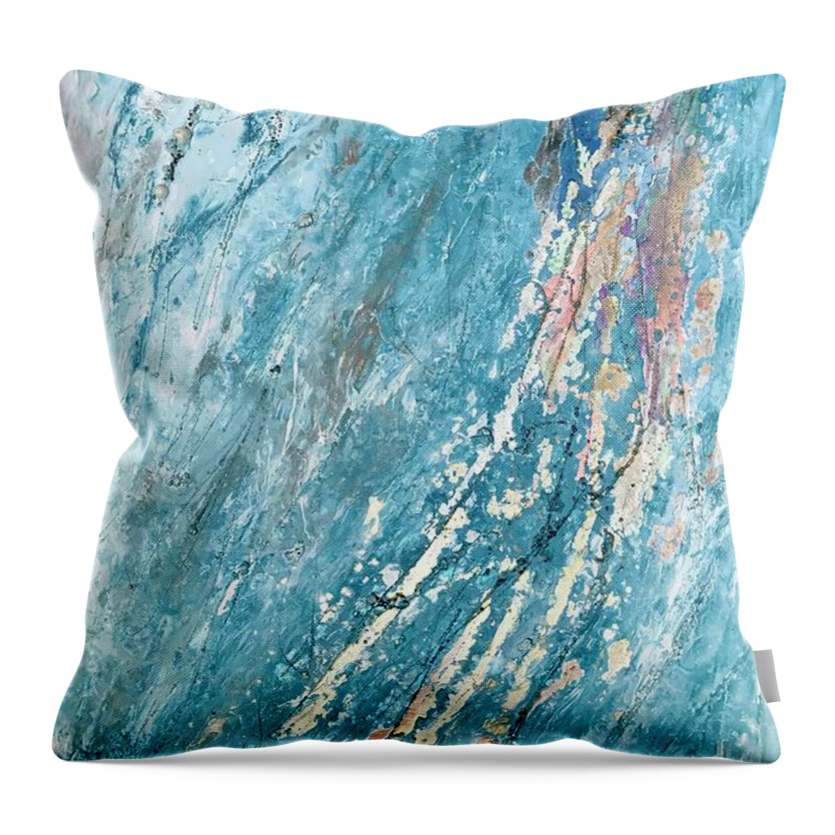 Blue Throw Pillow featuring the mixed media Joy by Shabnam Nassir
