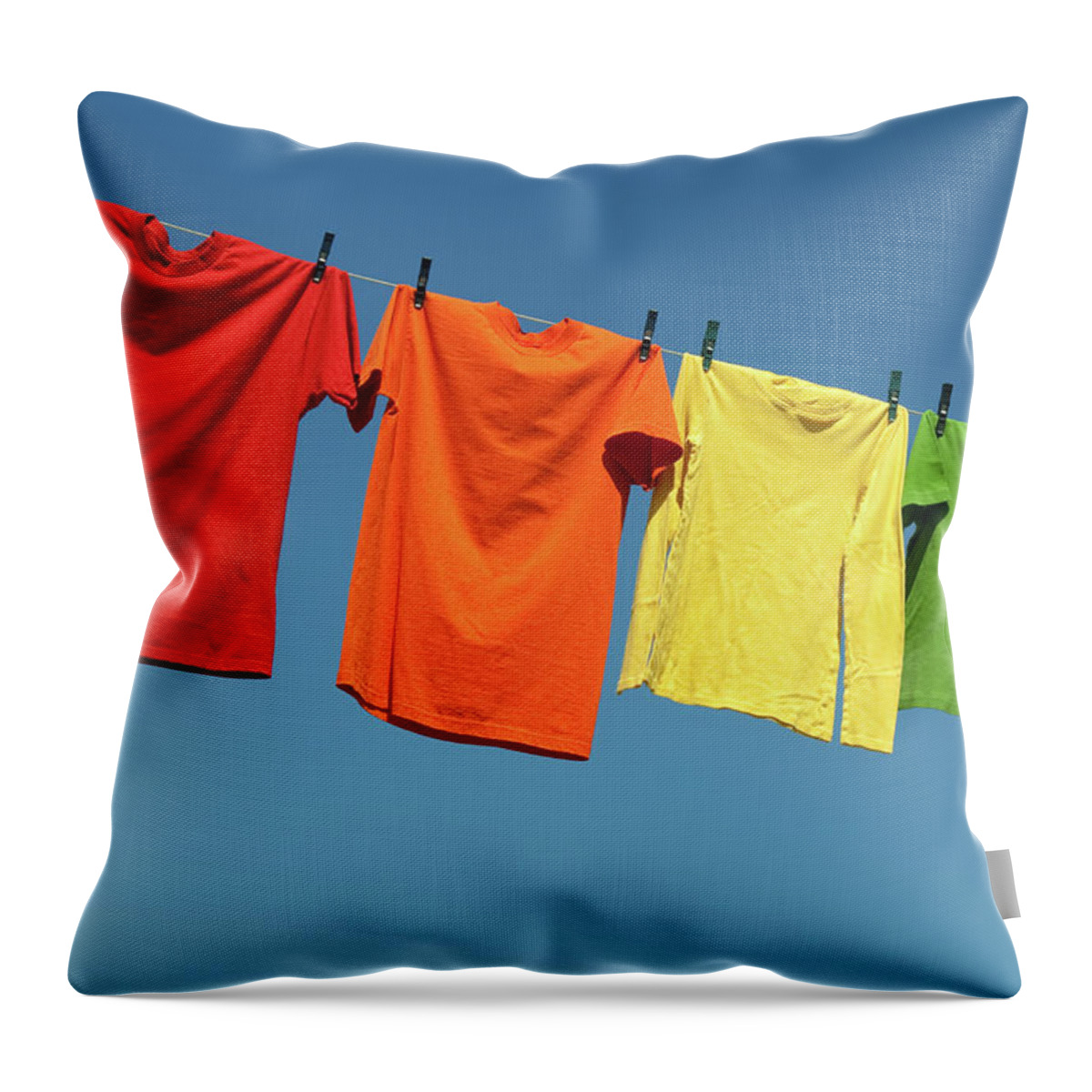 Laundry Throw Pillow featuring the photograph Joyful summer laundry by GoodMood Art