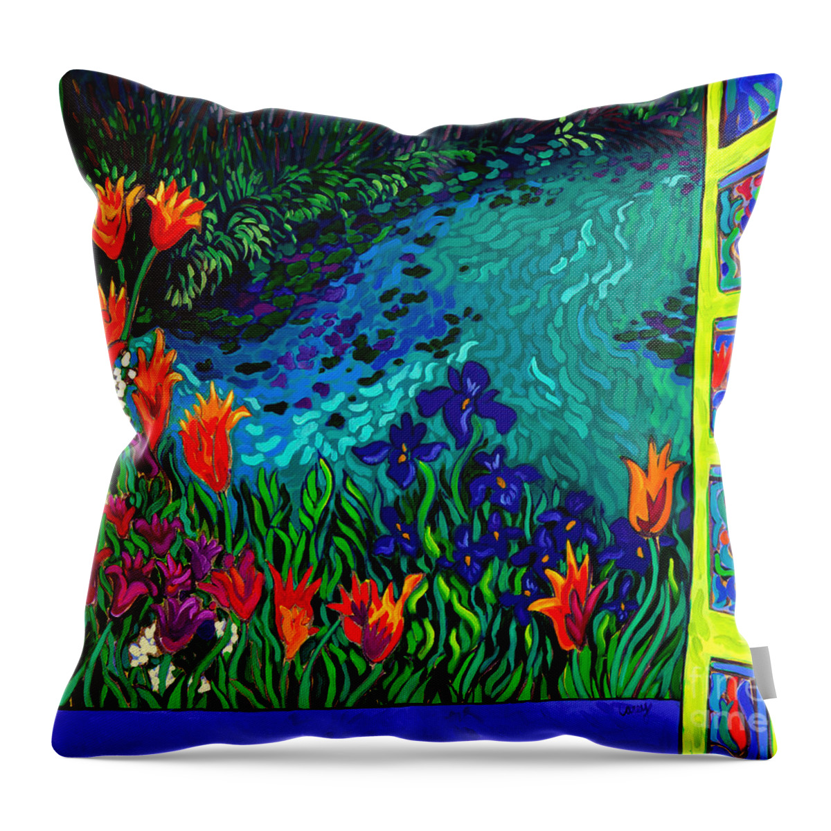 River Throw Pillow featuring the painting Joyous Spring by Cathy Carey