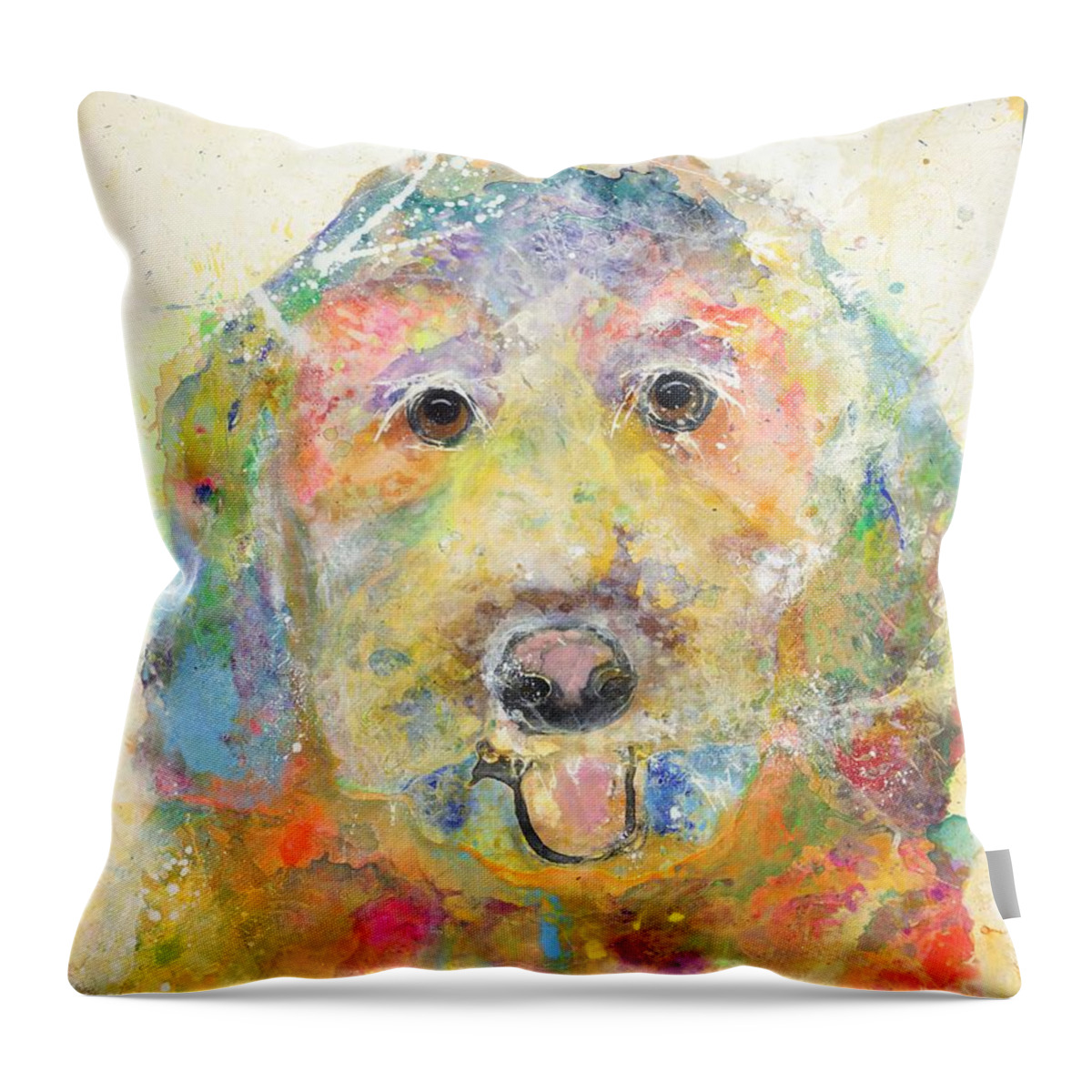 Goldendoodle Dog Throw Pillow featuring the painting Jozie by Kasha Ritter