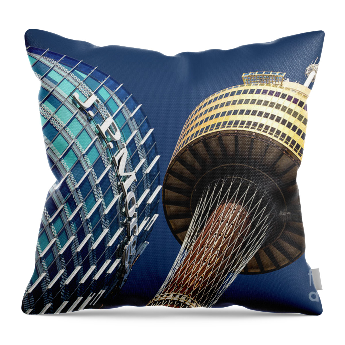 Jp Morgan Building Throw Pillow featuring the photograph JP Morgan building and Sydney Tower by Sheila Smart Fine Art Photography