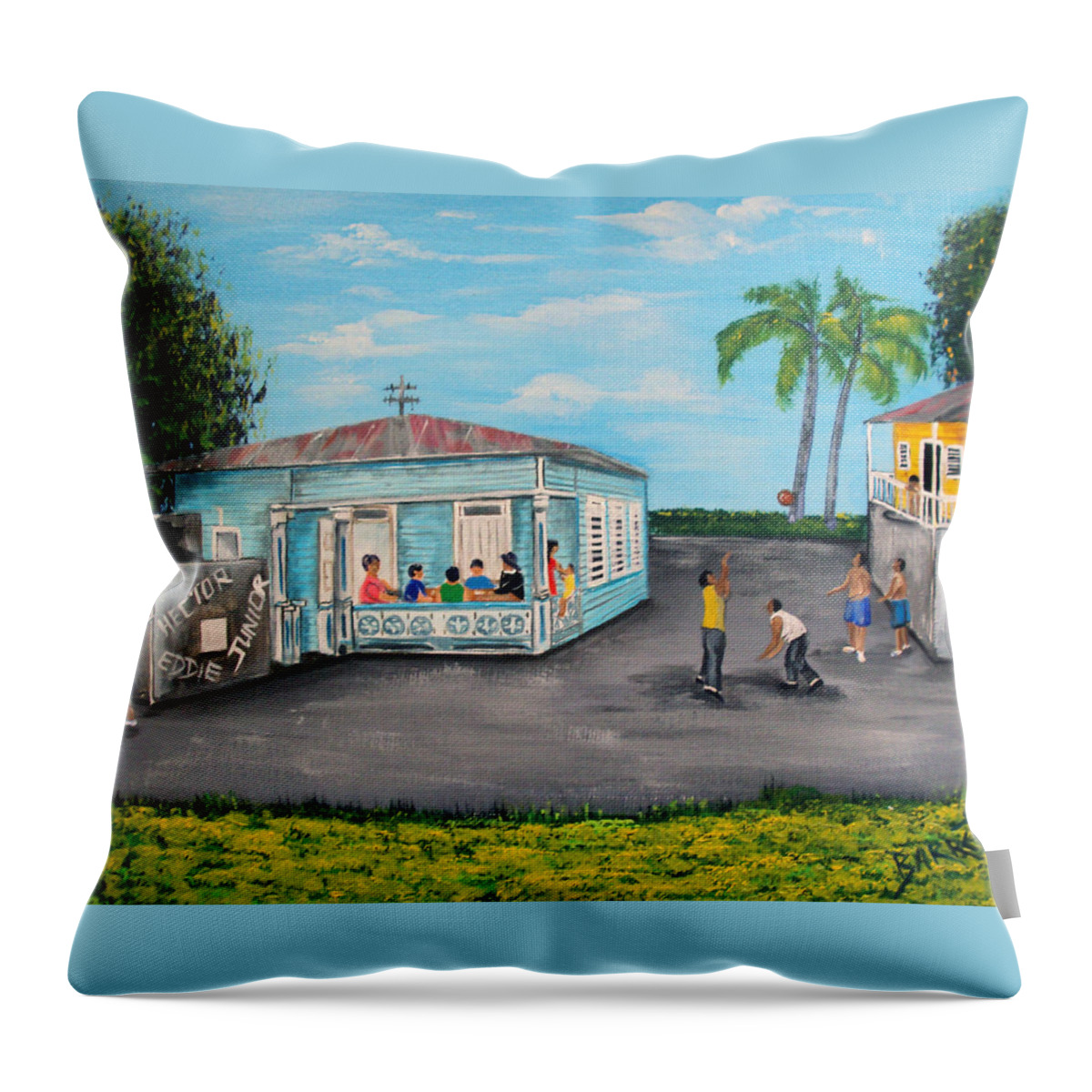 Puerto Rico Throw Pillow featuring the painting Juegos De Mi Infancia by Gloria E Barreto-Rodriguez