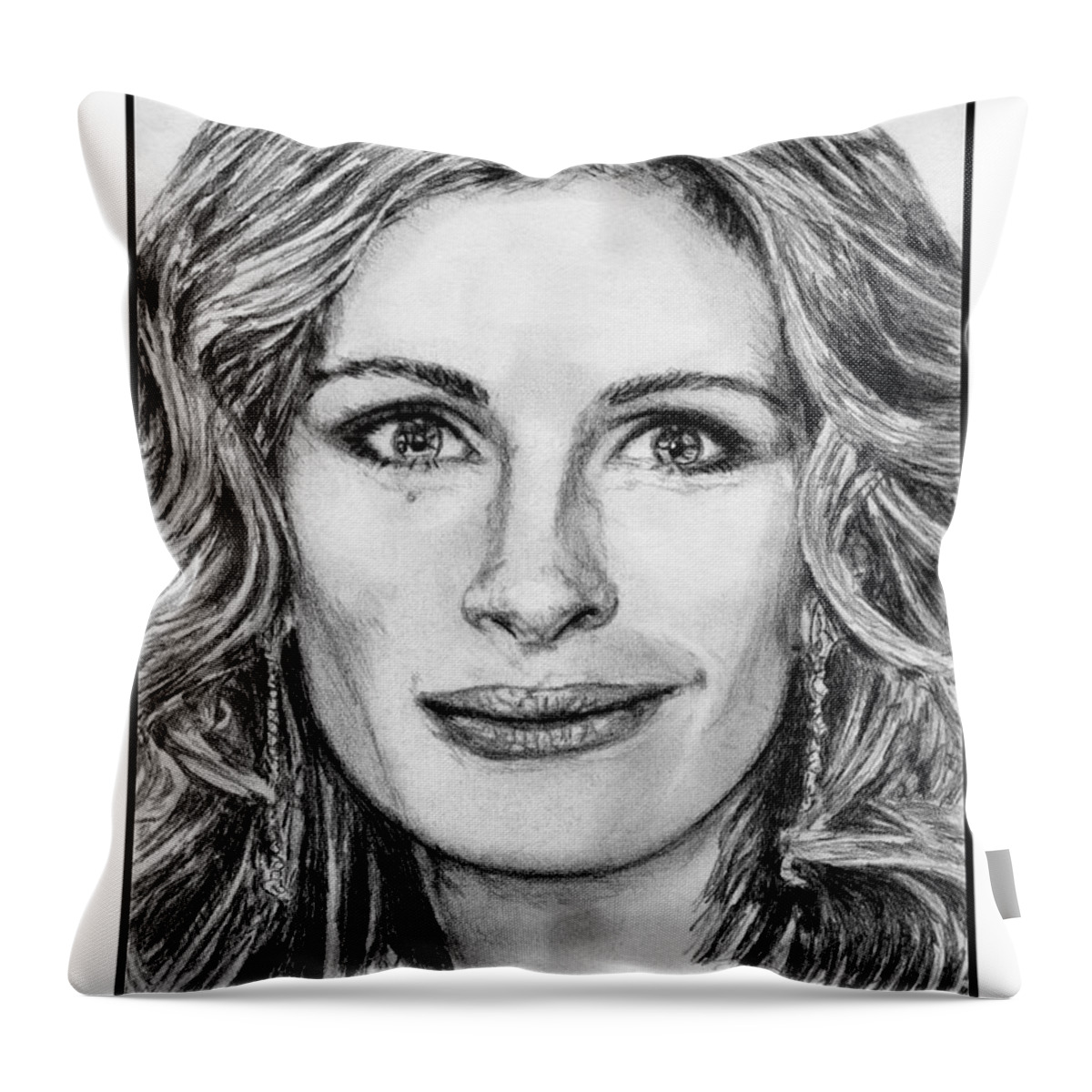 Julia Roberts Throw Pillow featuring the drawing Julia Roberts in 2008 by J McCombie