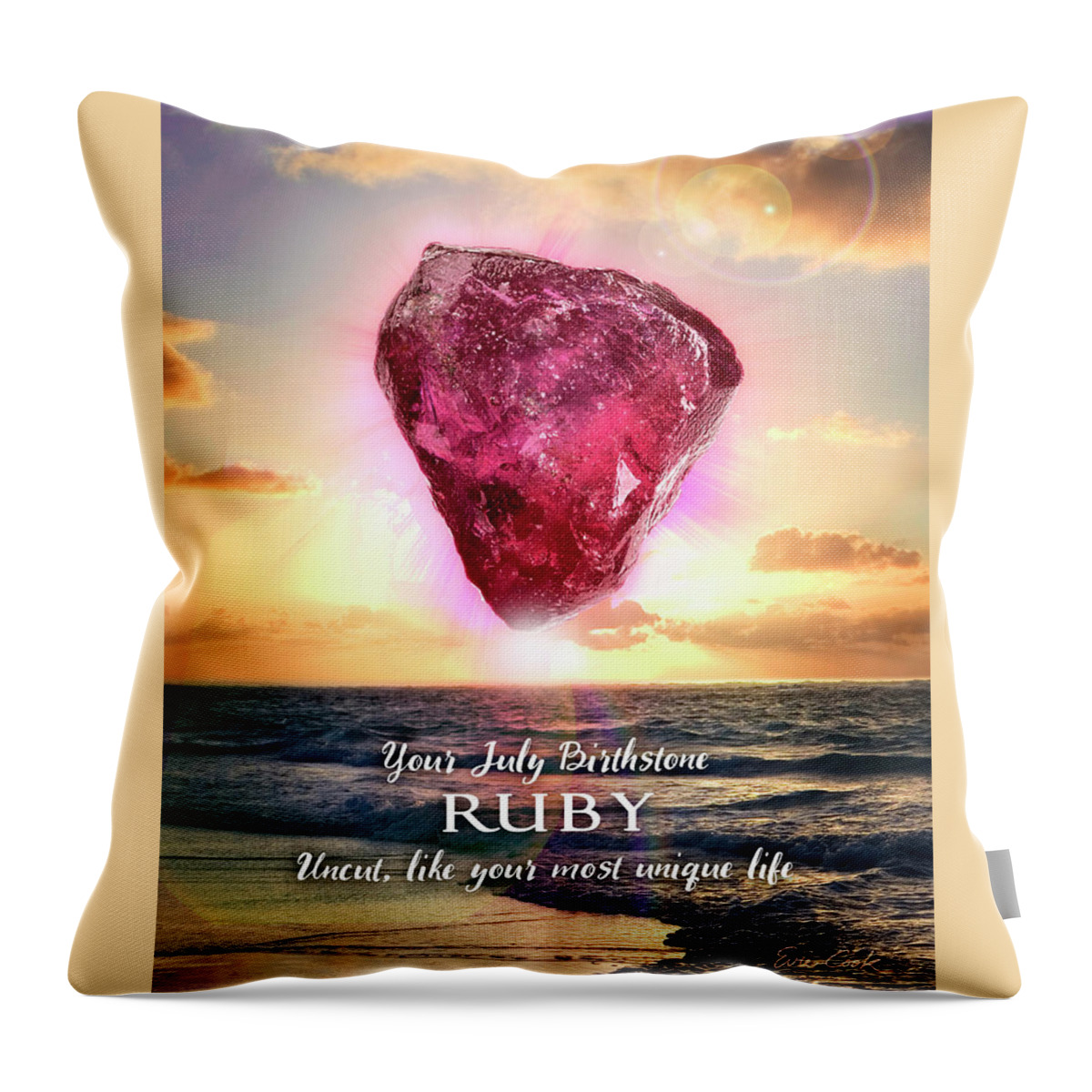 July Throw Pillow featuring the digital art July Birthstone Ruby by Evie Cook