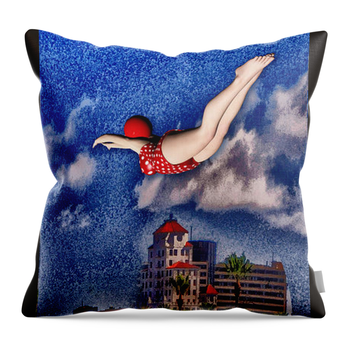 Long Beach Throw Pillow featuring the digital art Jumping the Breakers by Bob Winberry