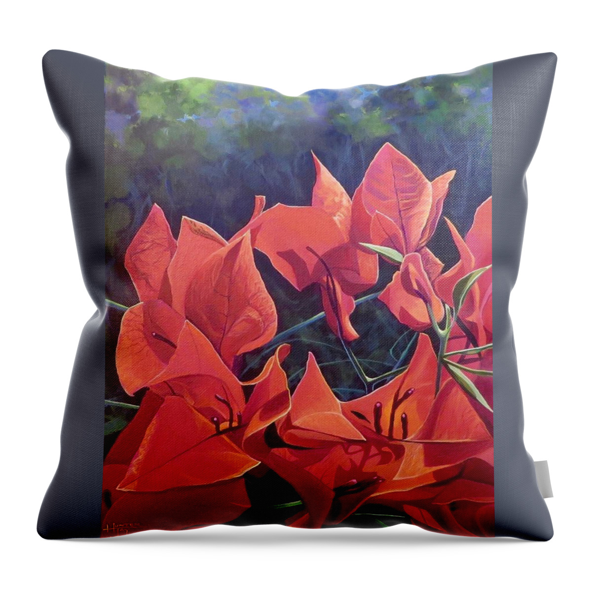 Bougainvillea Throw Pillow featuring the painting Jungle Fire by Hunter Jay