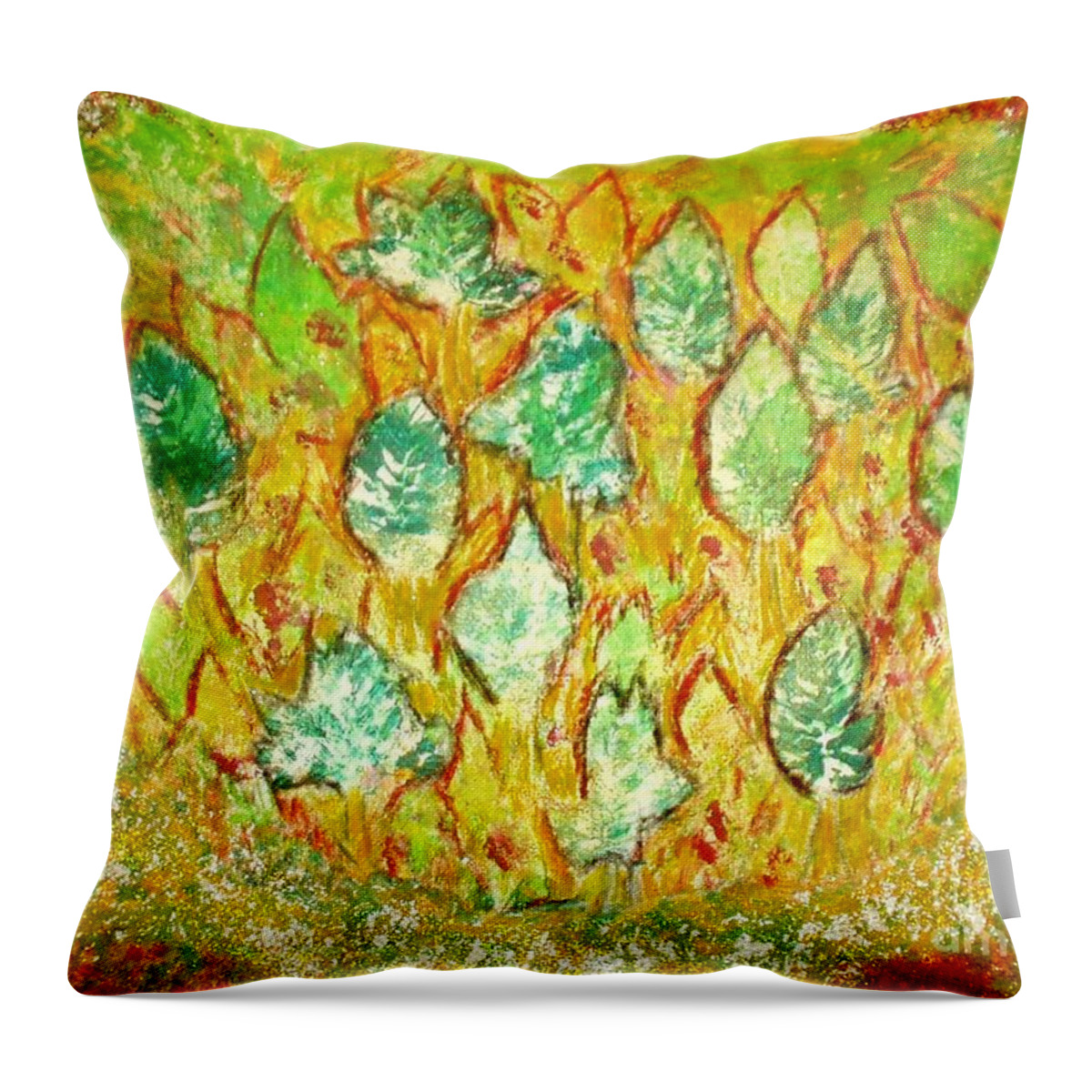 Leaves Throw Pillow featuring the painting Jungle by Pilbri Britta Neumaerker
