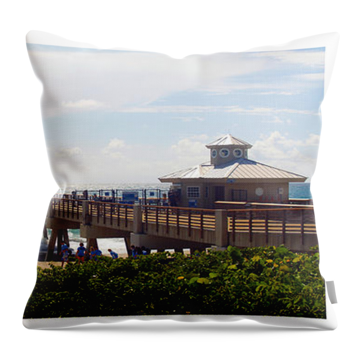 Beach Throw Pillow featuring the photograph Juno Beach Pier Florida Seascape Collage 7 by Ricardos Creations